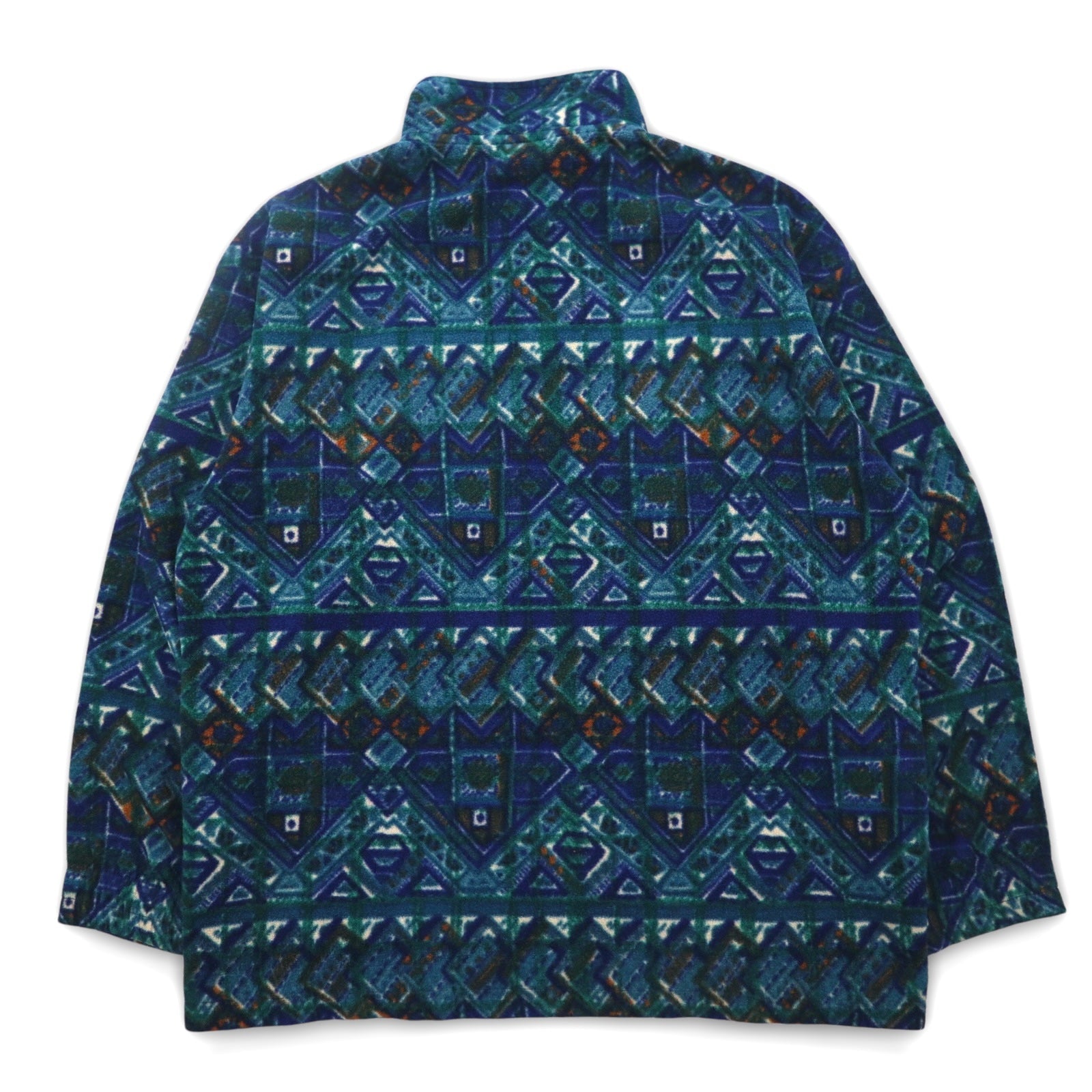 FILA Made in Italy anni '90 fantasia all-over mezza zip con bottoni a pressione T-shirt in pile XXL verde blu