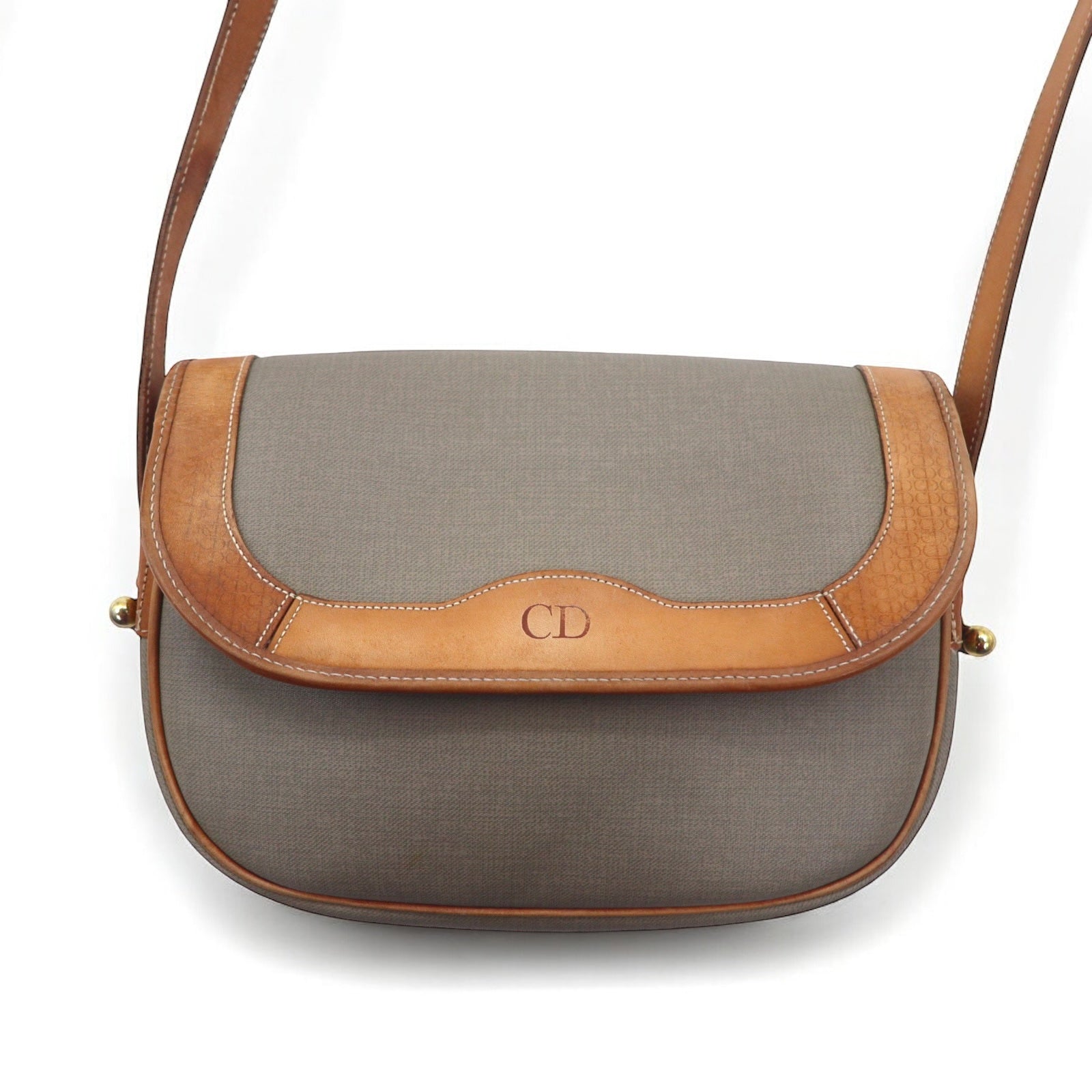 Christian Dior Borsa a tracolla vintage in PVC e pelle, grigia, con logo CD, made in France