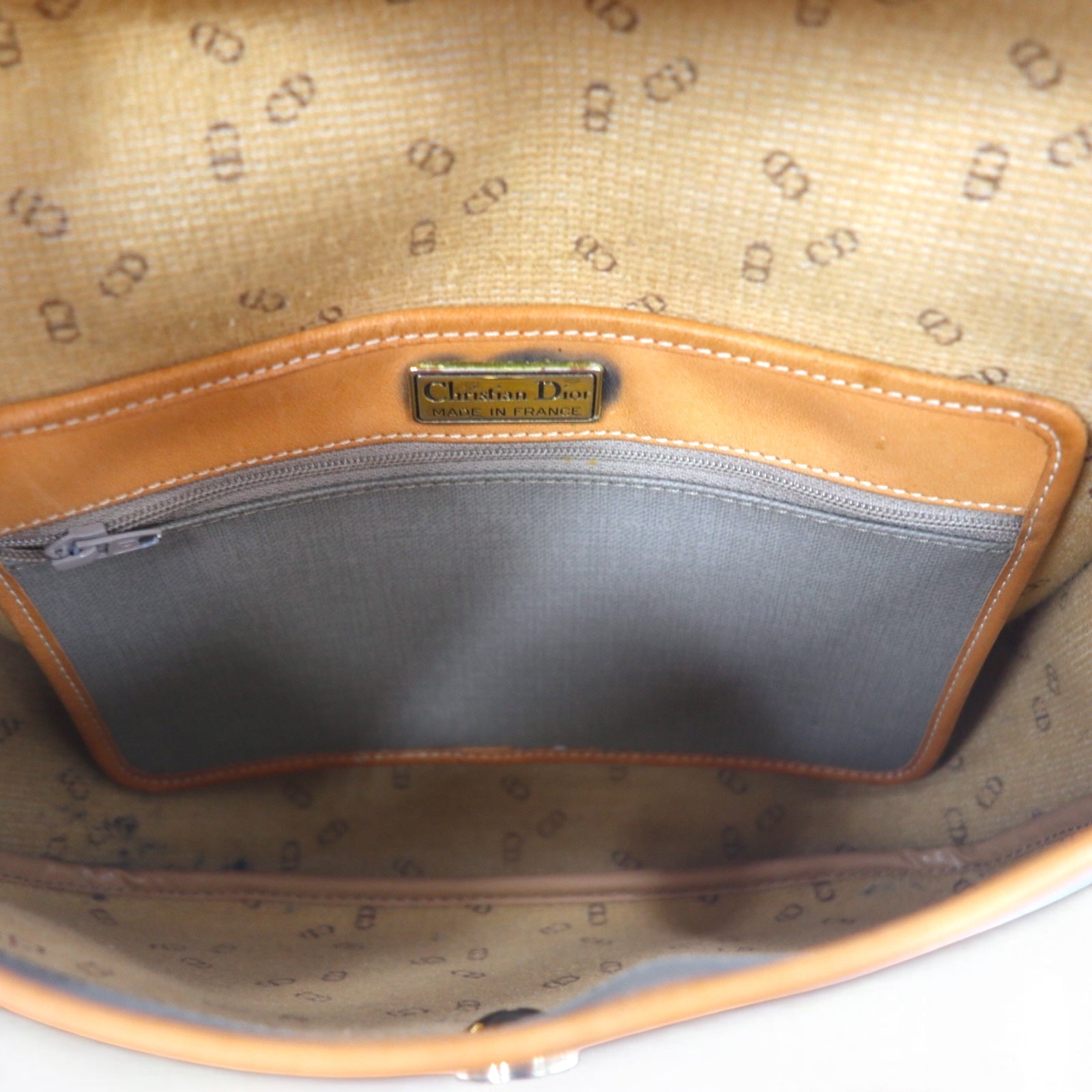 Christian Dior Borsa a tracolla vintage in PVC e pelle, grigia, con logo CD, made in France