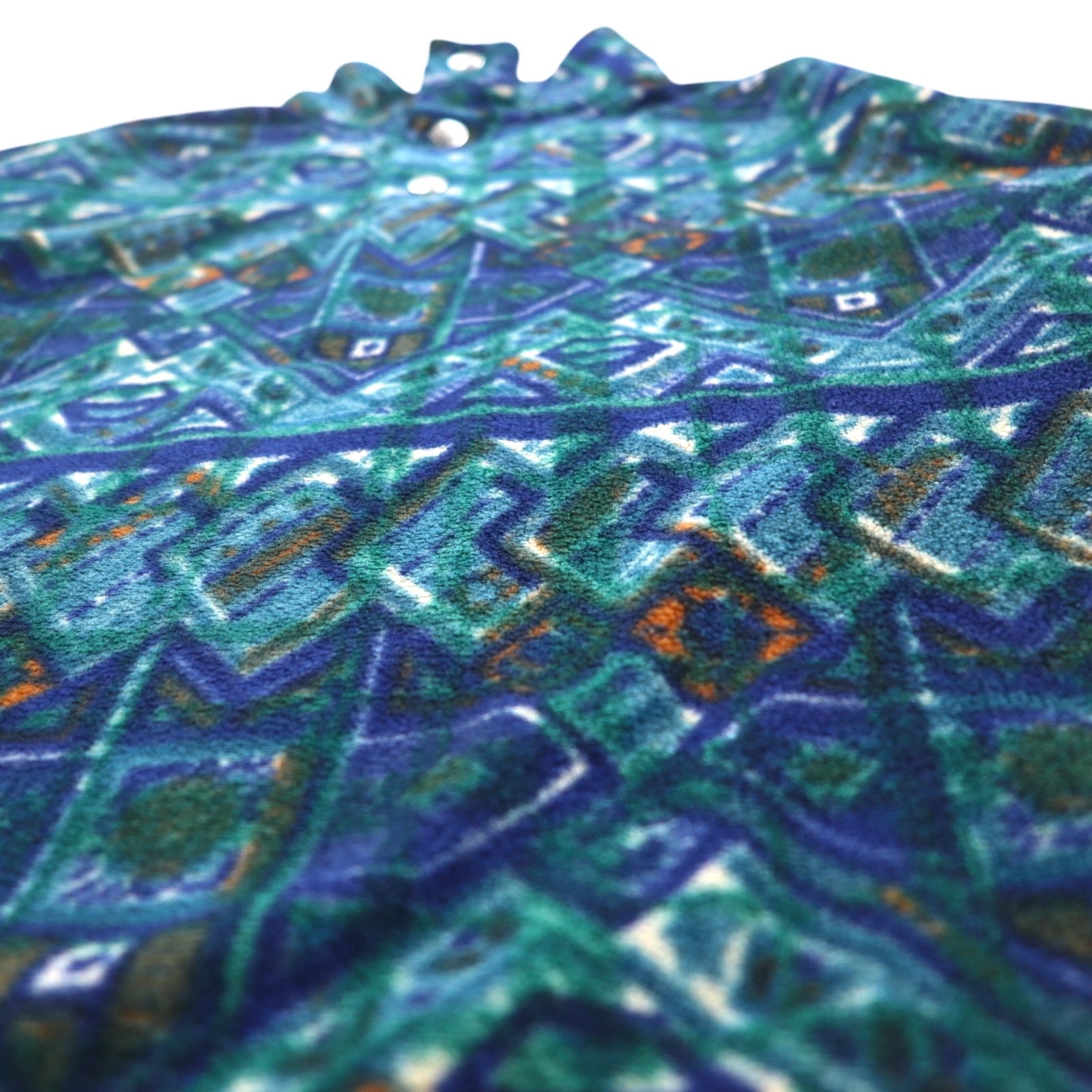 FILA Made in Italy anni '90 fantasia all-over mezza zip con bottoni a pressione T-shirt in pile XXL verde blu