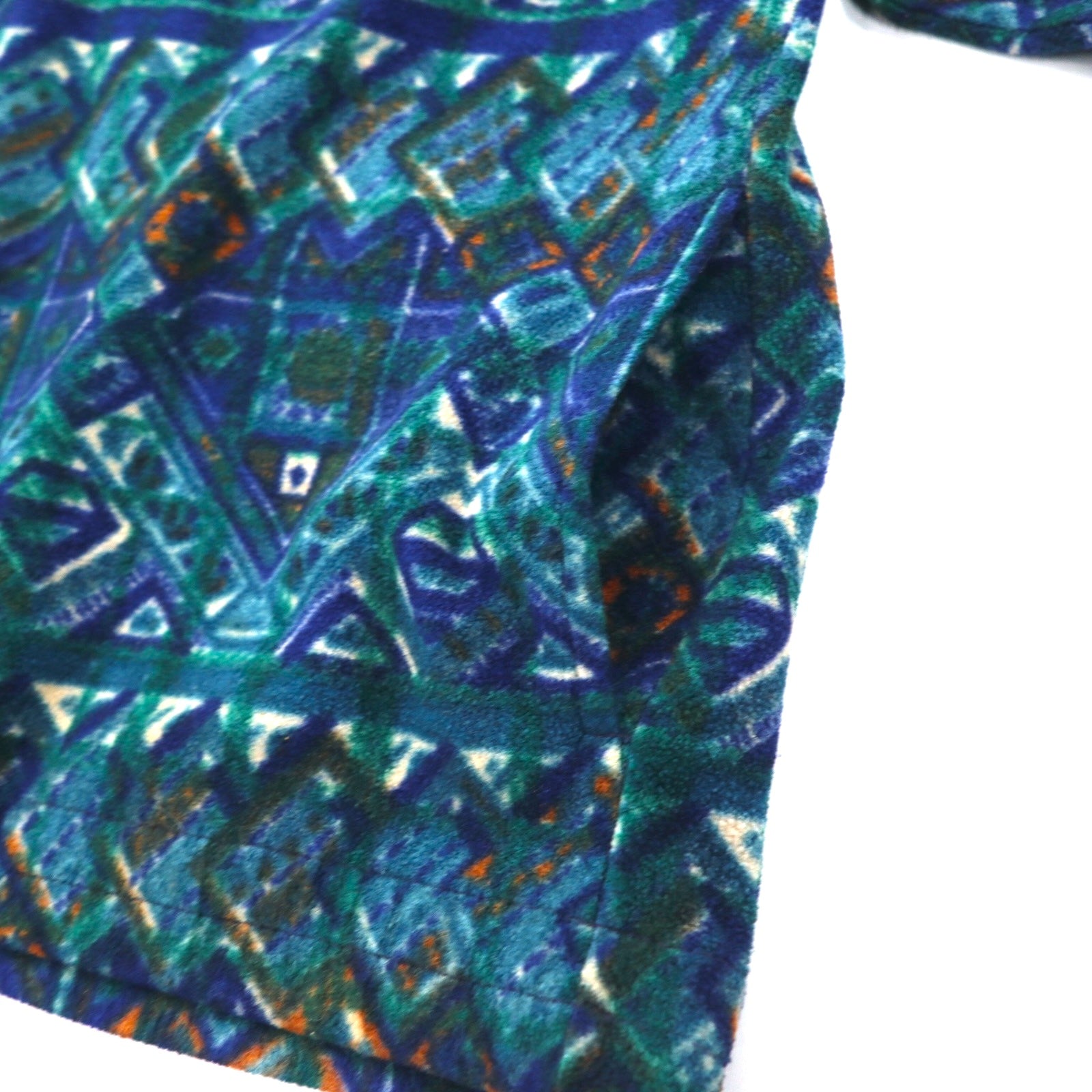 FILA Made in Italy anni '90 fantasia all-over mezza zip con bottoni a pressione T-shirt in pile XXL verde blu