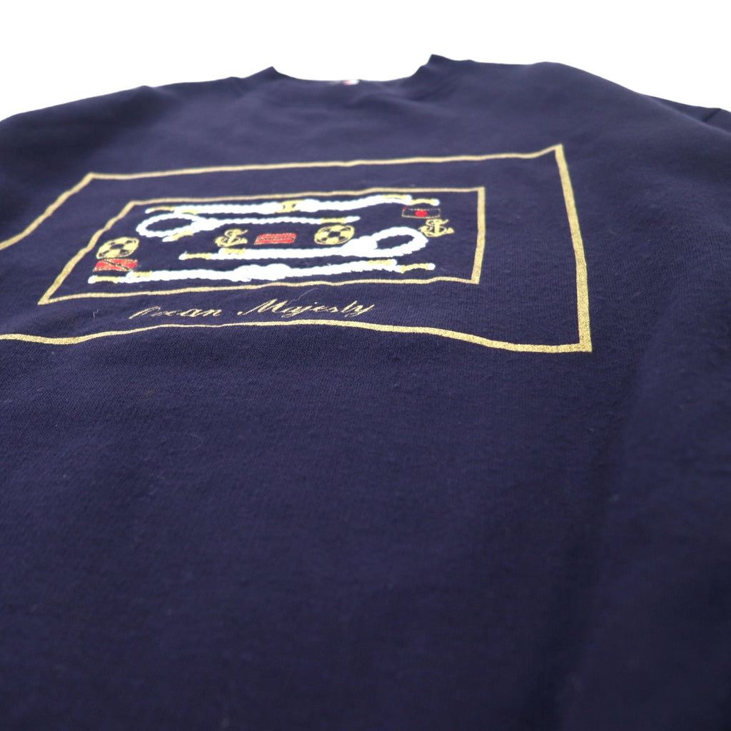 ARS イタリア製 マリン刺繍 スウェット XL ネイビー コットン 裏起毛 Ocean Majesty