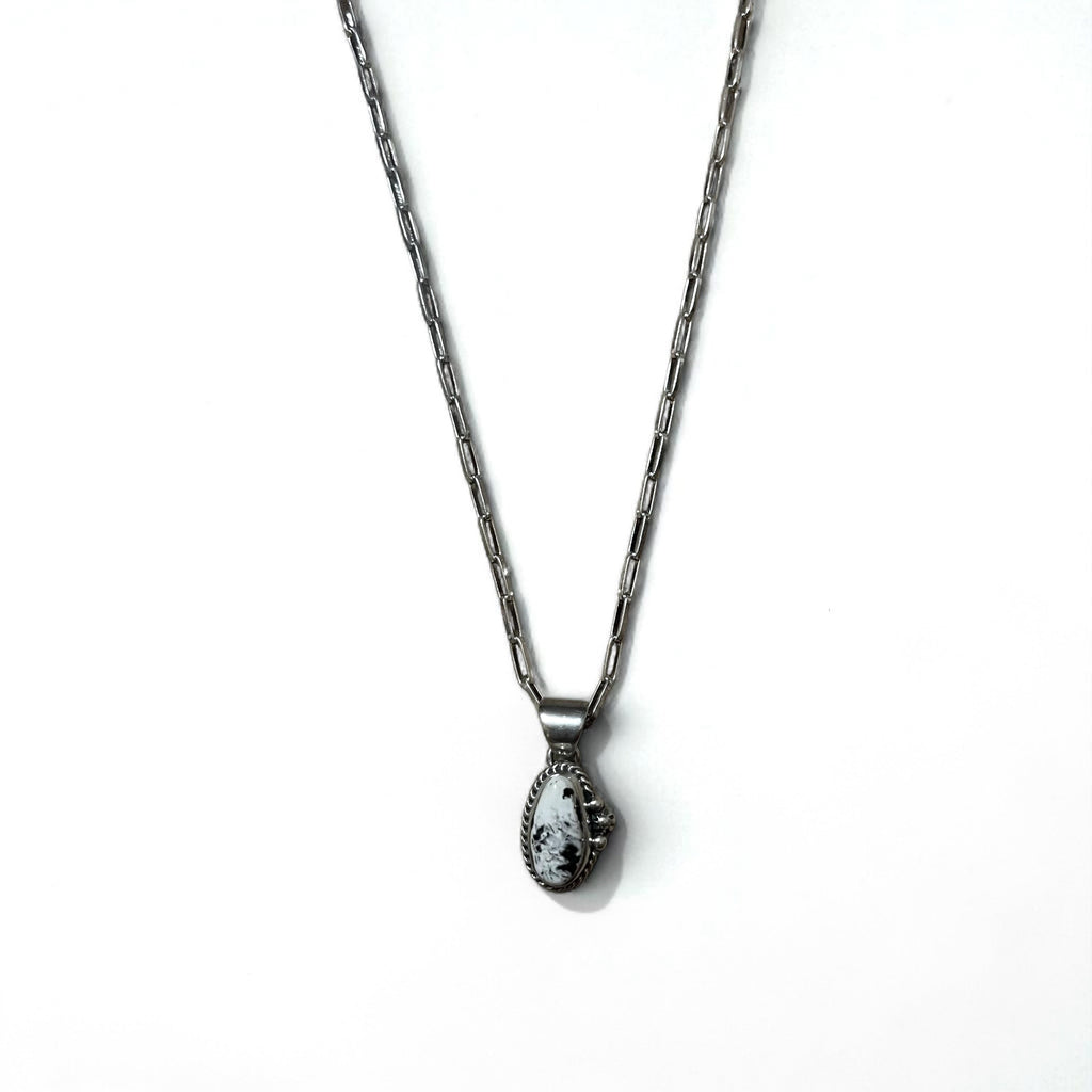 Collana vintage con turchese bianco, gioielli indiani, turchese bianco, collana a catena Hopi, argento Sterling, punzone con marchio M