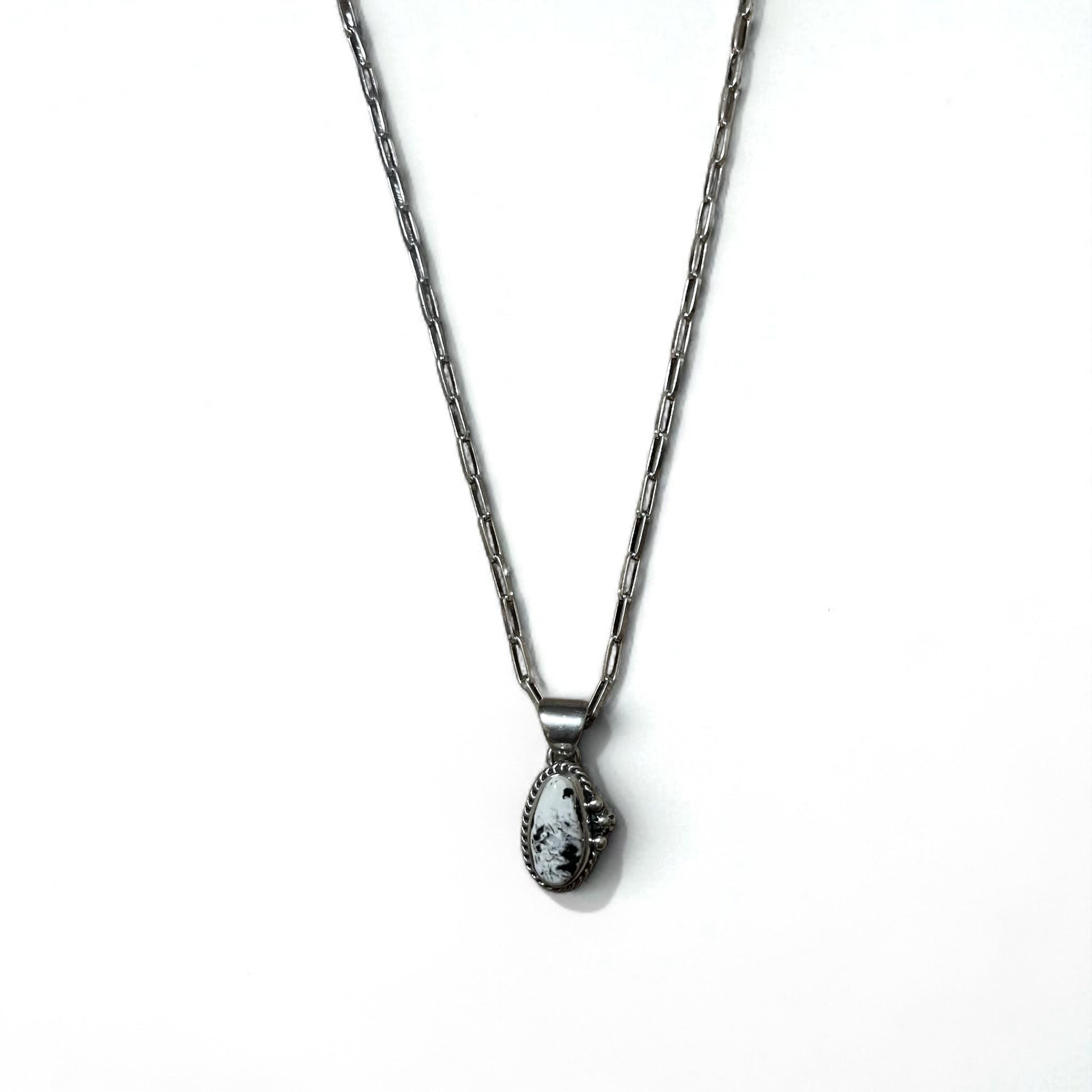 Collana vintage con turchese bianco, gioielli indiani, turchese bianco, collana a catena Hopi, argento Sterling, punzone con marchio M