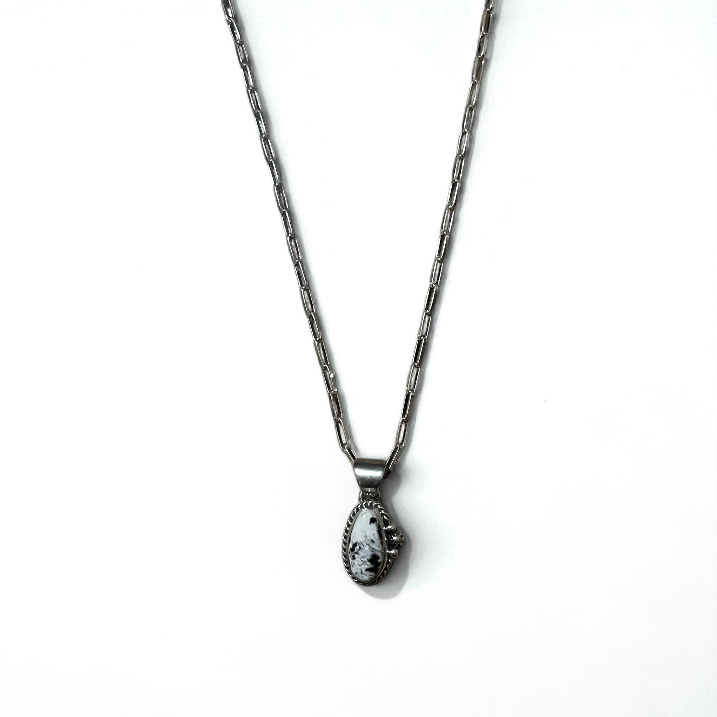 Collana vintage con turchese bianco, gioielli indiani, turchese bianco, collana a catena Hopi, argento Sterling, punzone con marchio M