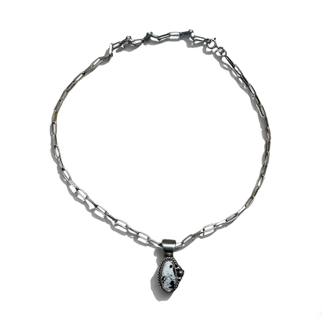 Collana vintage con turchese bianco, gioielli indiani, turchese bianco, collana a catena Hopi, argento Sterling, punzone con marchio M