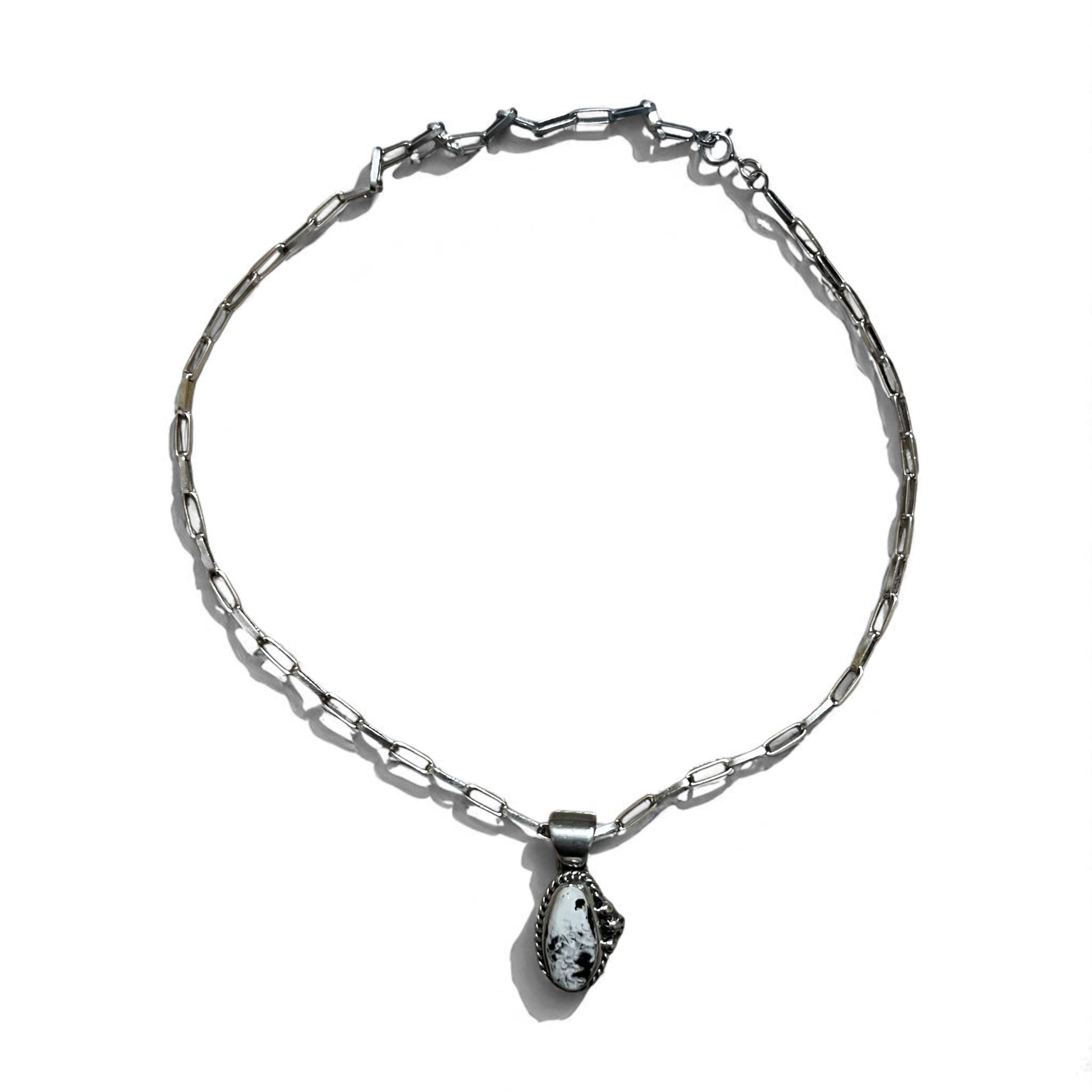 Collana vintage con turchese bianco, gioielli indiani, turchese bianco, collana a catena Hopi, argento Sterling, punzone con marchio M