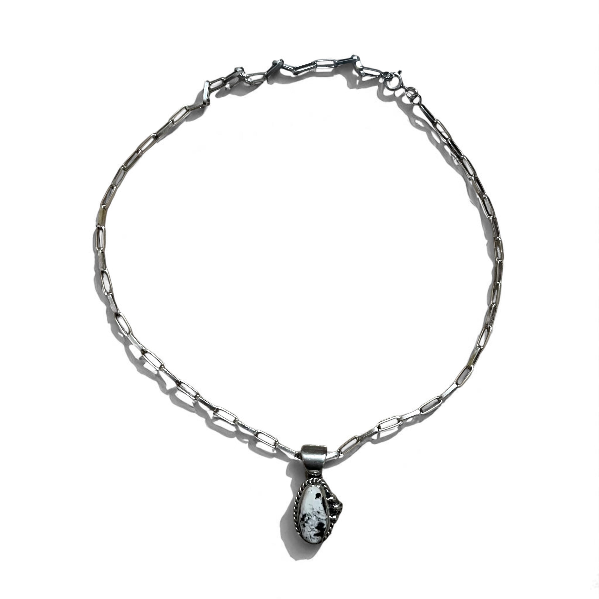 Collana vintage con turchese bianco, gioielli indiani, turchese bianco, collana a catena Hopi, argento Sterling, punzone con marchio M