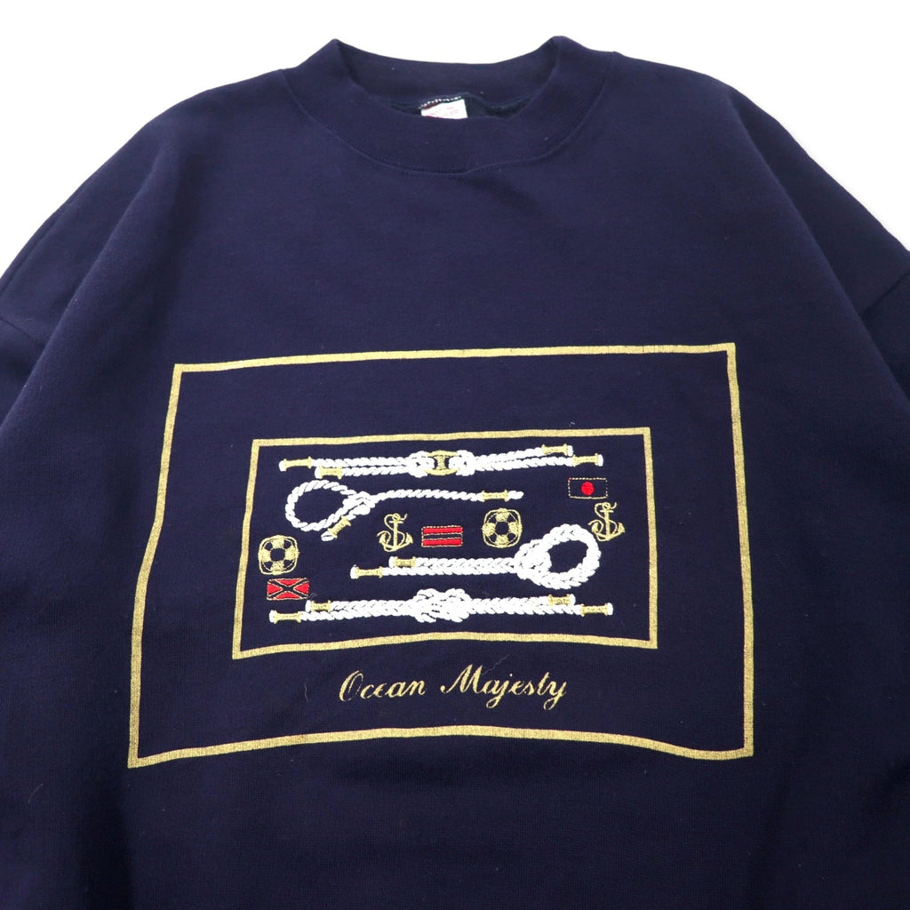 ARS イタリア製 マリン刺繍 スウェット XL ネイビー コットン 裏起毛 Ocean Majesty