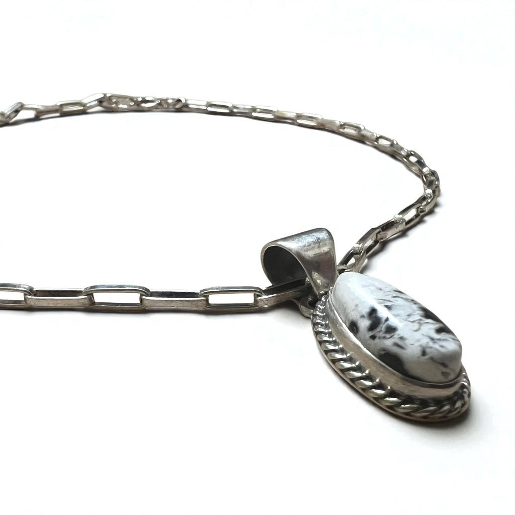 Collana vintage con turchese bianco, gioielli indiani, turchese bianco, collana a catena Hopi, argento Sterling, punzone con marchio M