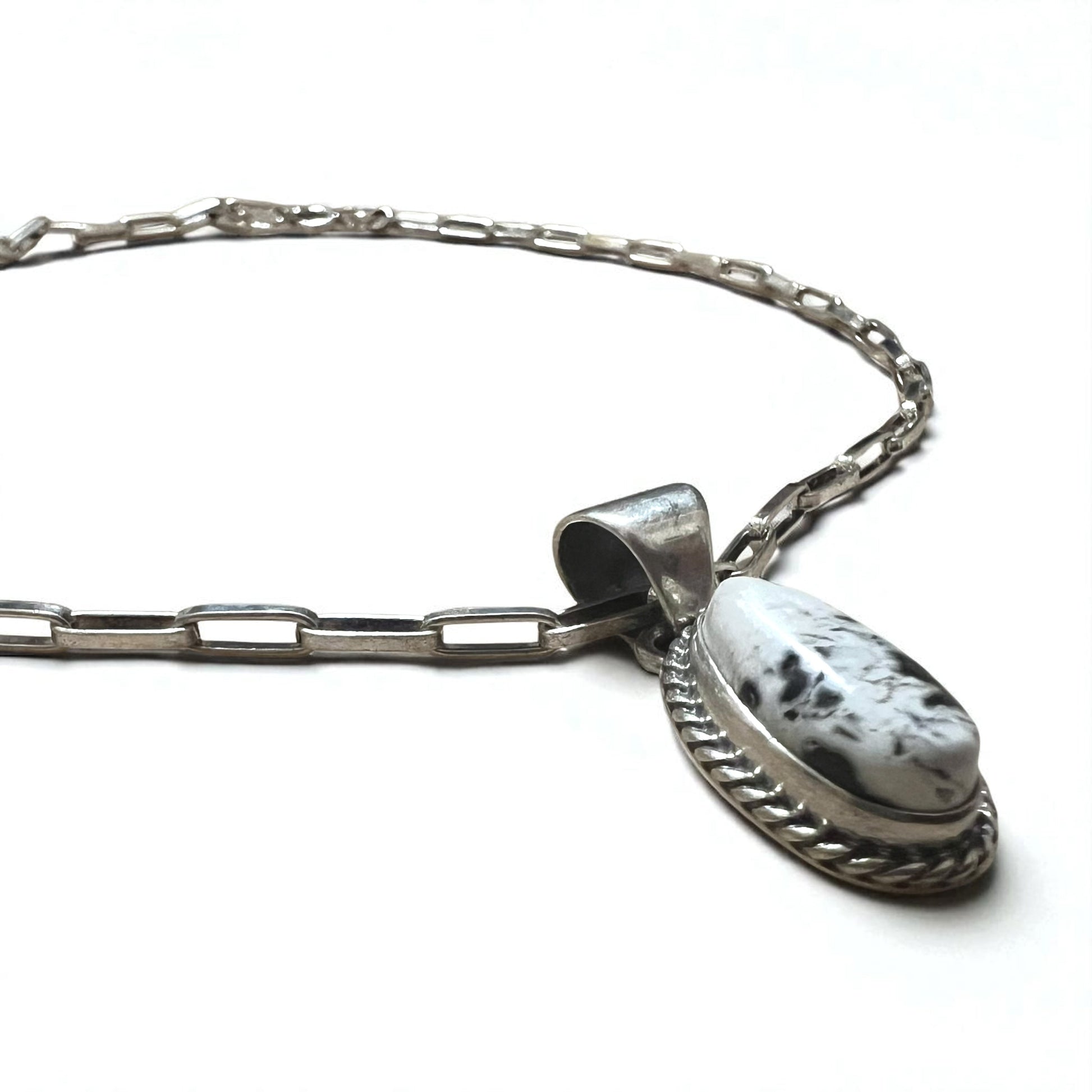 Collana vintage con turchese bianco, gioielli indiani, turchese bianco, collana a catena Hopi, argento Sterling, punzone con marchio M