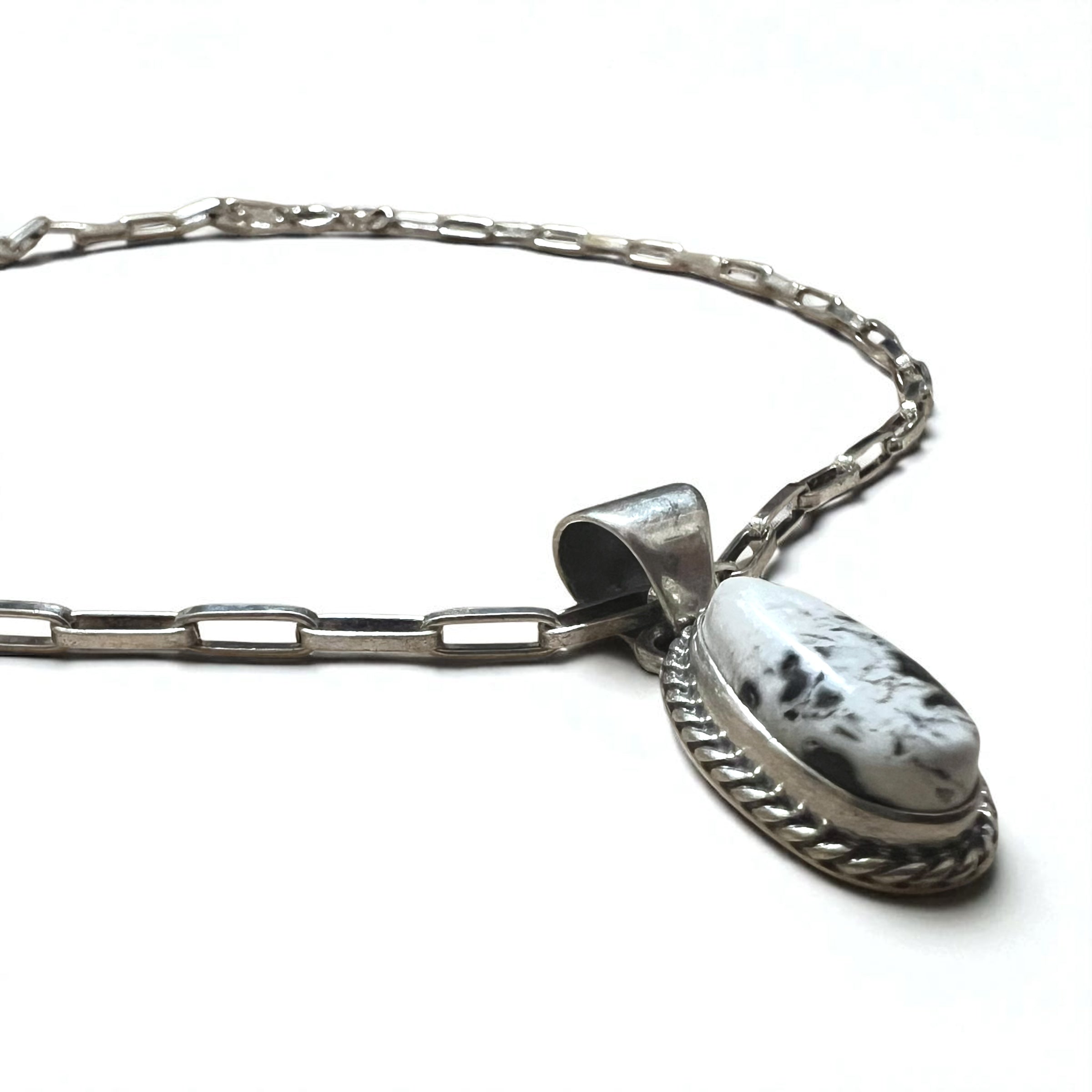 Collana vintage con turchese bianco, gioielli indiani, turchese bianco, collana a catena Hopi, argento Sterling, punzone con marchio M