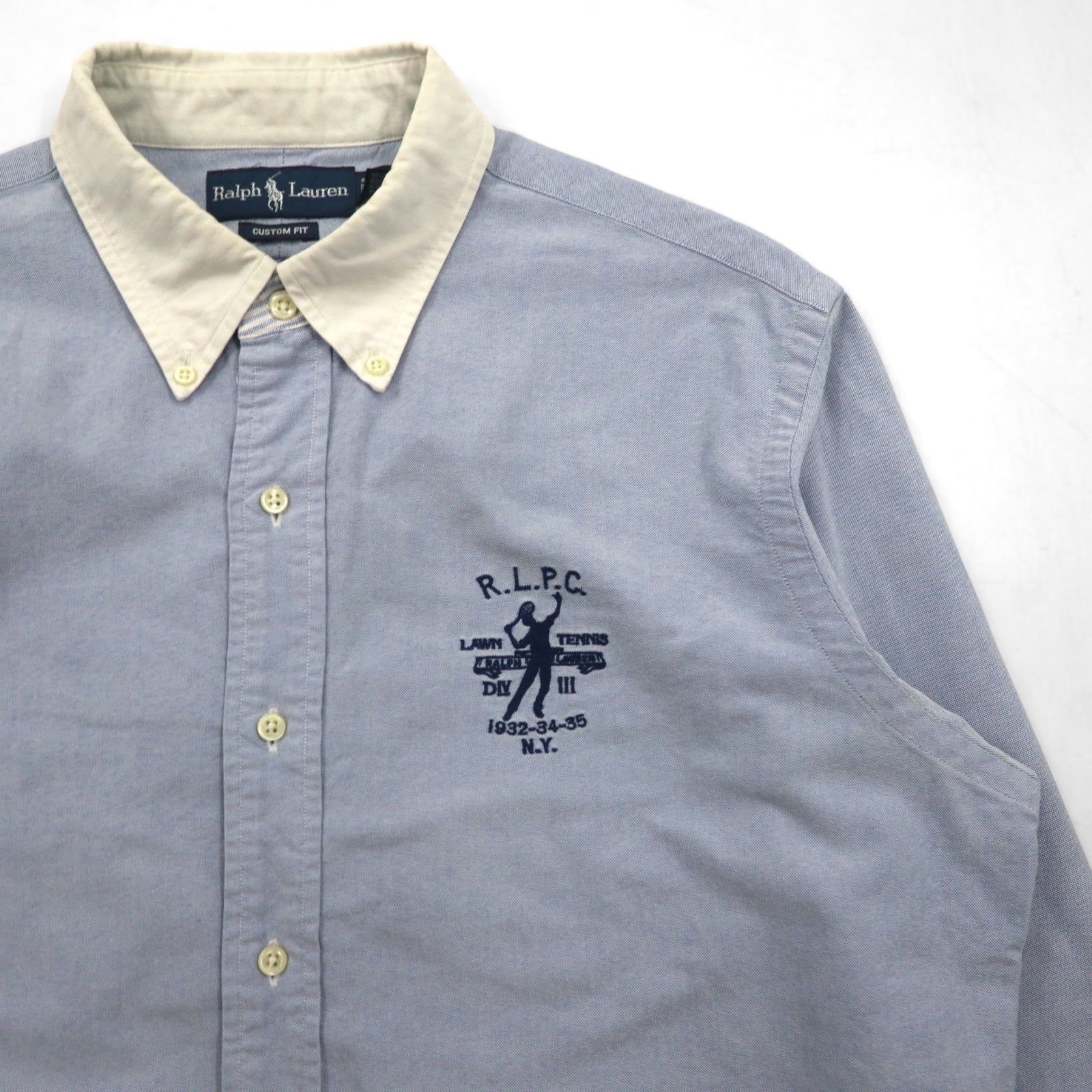 Ralph Lauren anni '90 R.L.P.C. Oxford Button-down L Blu 1932-34-35 N.Y. Ricamo a punto singolo