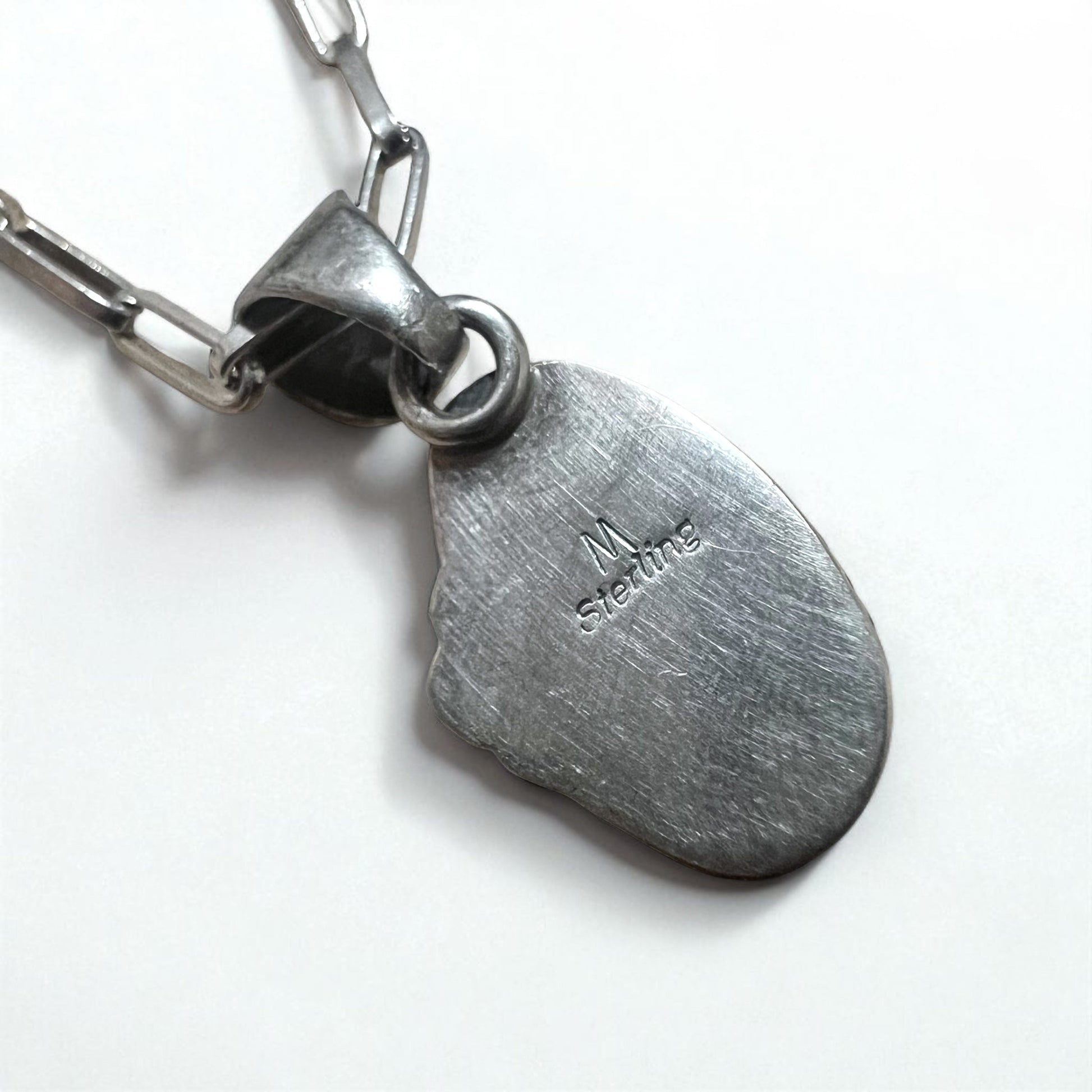 Collana vintage con turchese bianco, gioielli indiani, turchese bianco, collana a catena Hopi, argento Sterling, punzone con marchio M