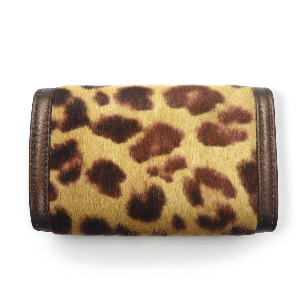Salvatore Ferragamo Portachiavi a 6 ganci in cavallino con stampa leopardata, marrone, modello AQ-221787, made in Italy