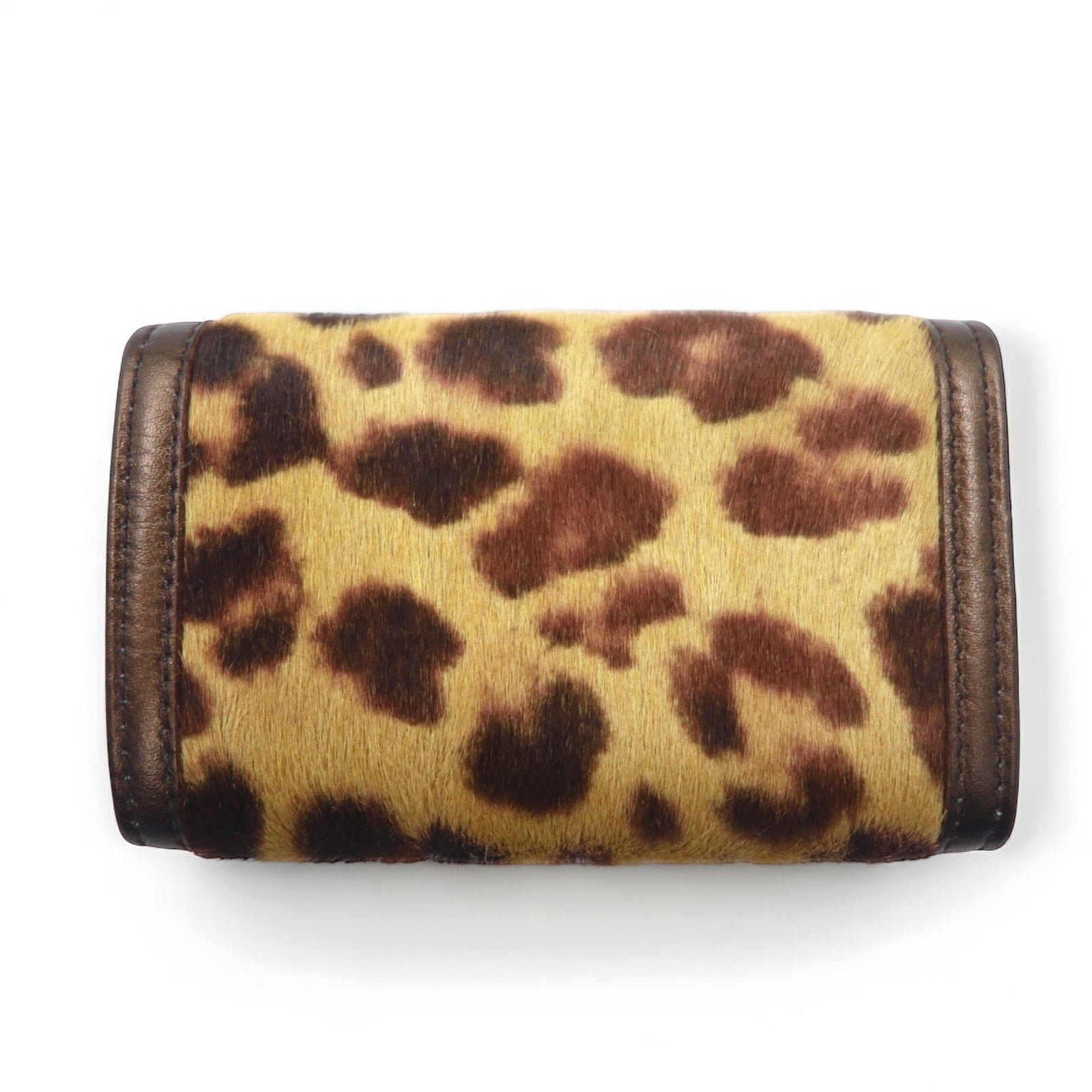 Salvatore Ferragamo Portachiavi a 6 ganci in cavallino con stampa leopardata, marrone, modello AQ-221787, made in Italy