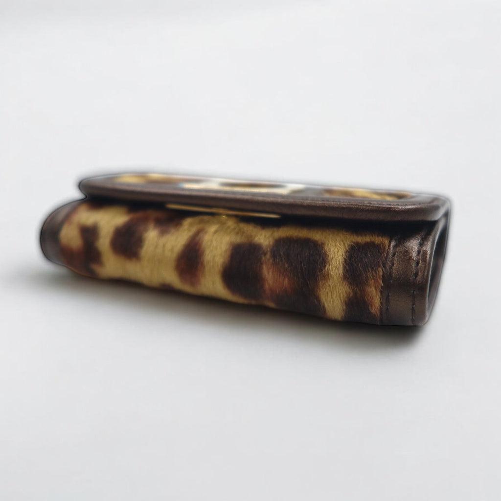 Salvatore Ferragamo Portachiavi a 6 ganci in cavallino con stampa leopardata, marrone, modello AQ-221787, made in Italy