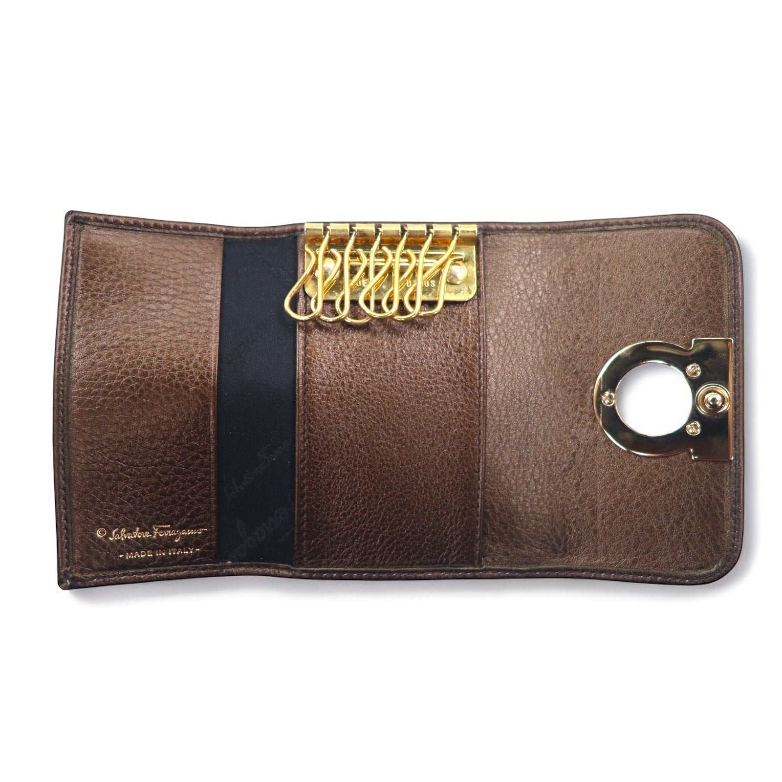 Salvatore Ferragamo Portachiavi a 6 ganci in cavallino con stampa leopardata, marrone, modello AQ-221787, made in Italy