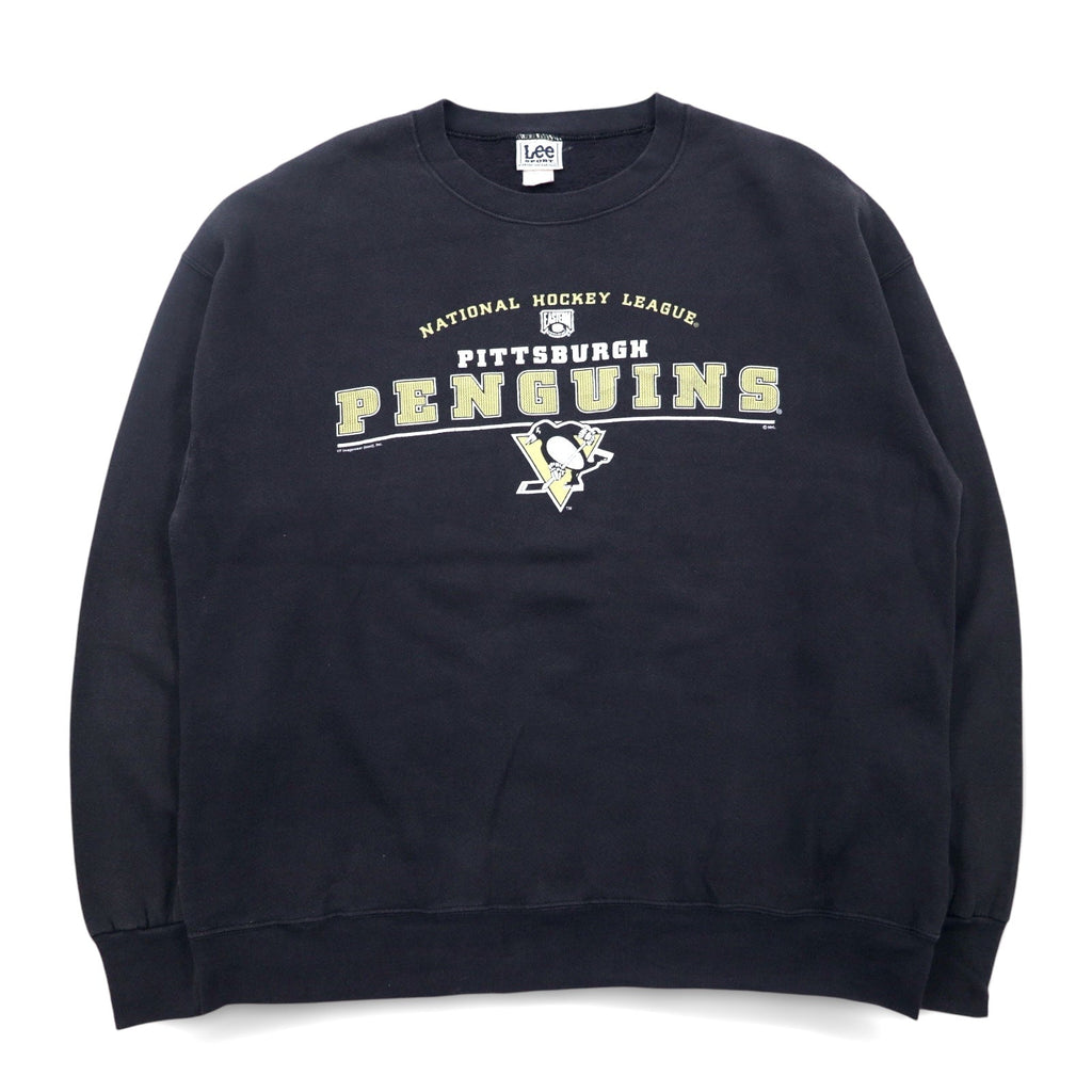 Lee SPORT Anni '90 NHL Felpa College XL Nero Cotone PITTSBURGH PENGUINS Made in Mexico