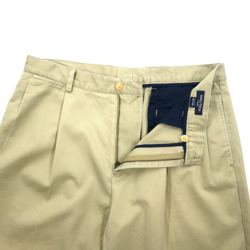 NAUTICA Pantaloni Chino Ampi con Pinces L Beige CLASSIC FIT Cotone RIGGER