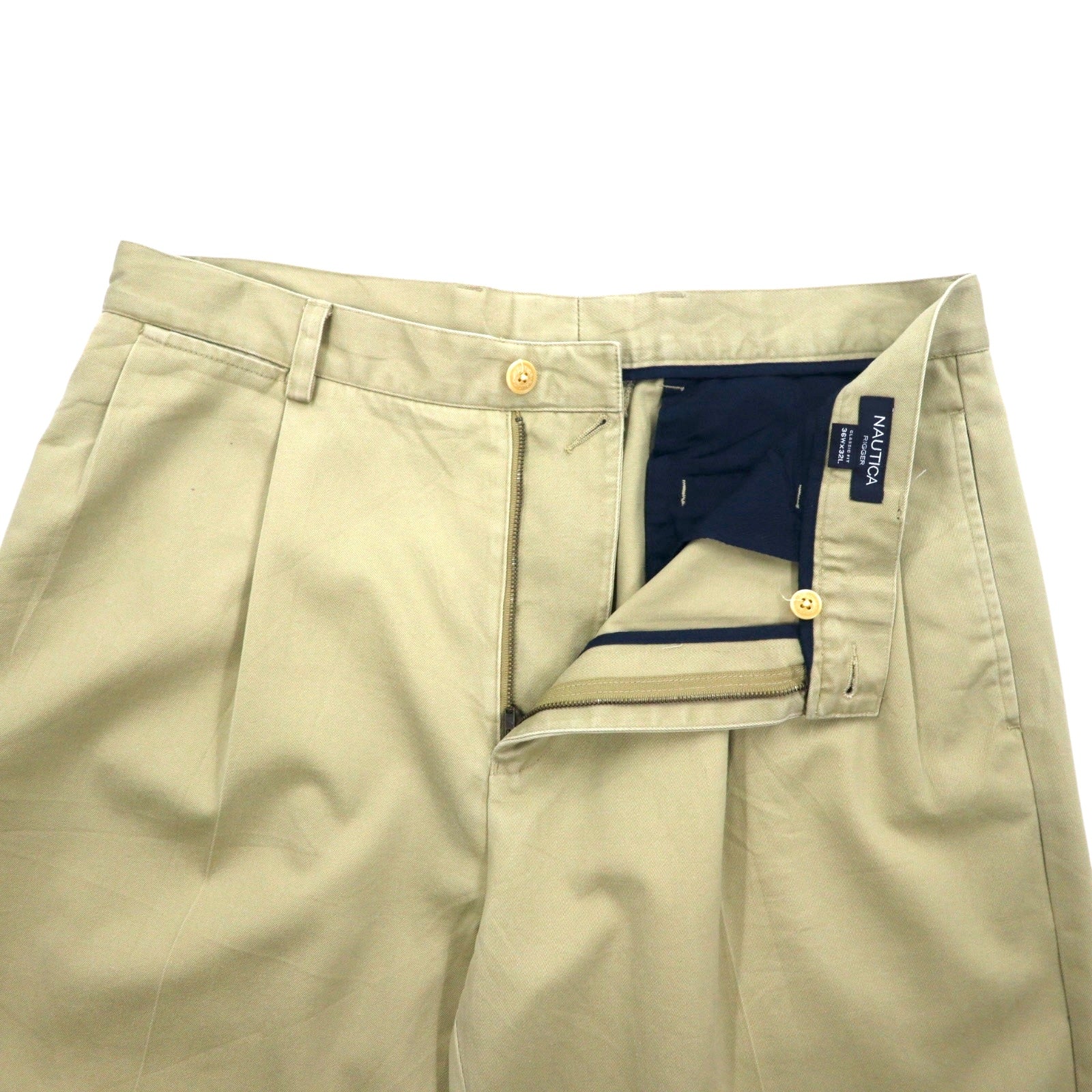NAUTICA Pantaloni Chino Ampi con Pinces L Beige CLASSIC FIT Cotone RIGGER