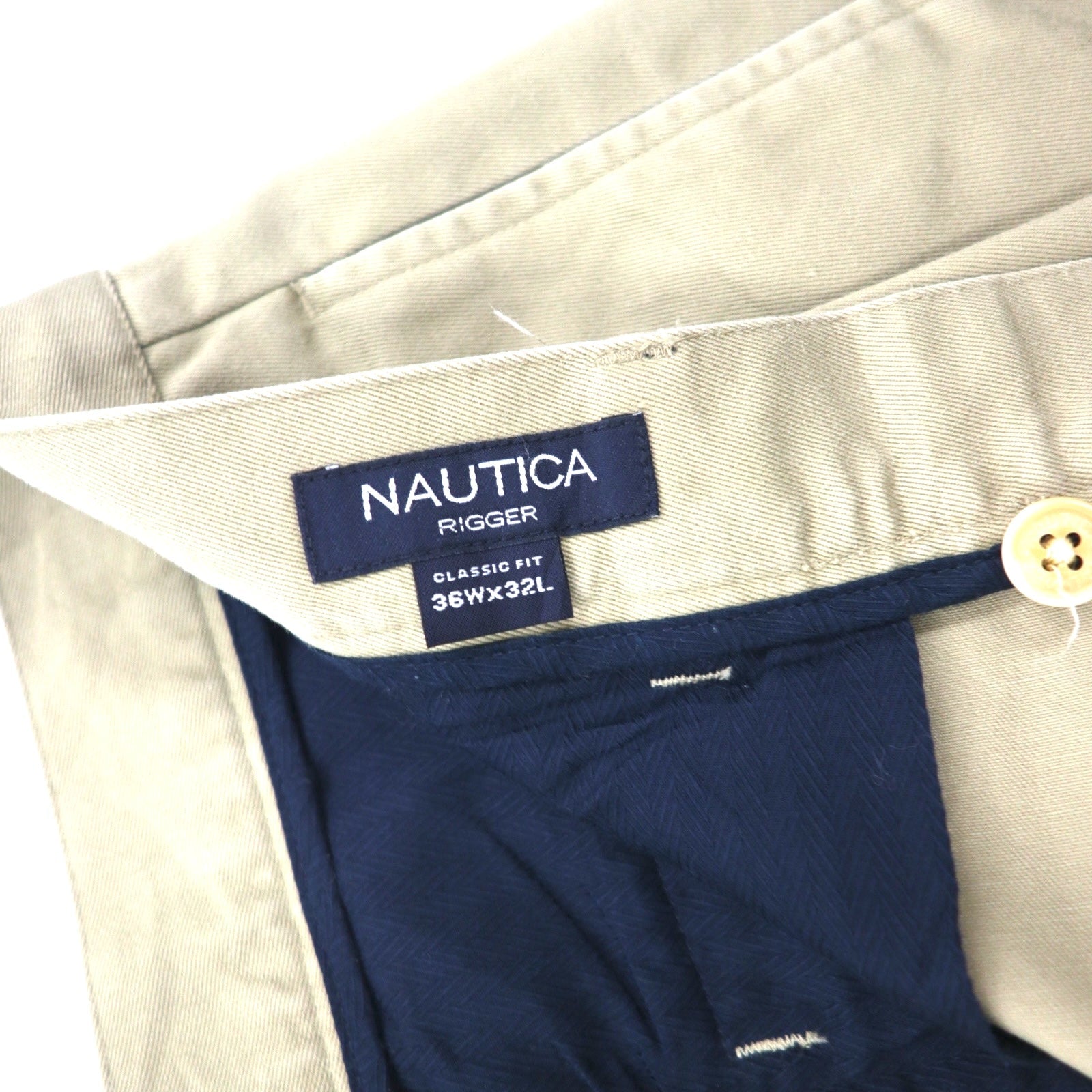 NAUTICA Pantaloni Chino Ampi con Pinces L Beige CLASSIC FIT Cotone RIGGER