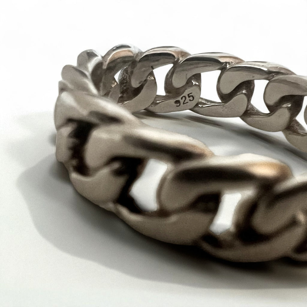 Anello vintage a catena in argento 925, maglia a catena, taglia 14