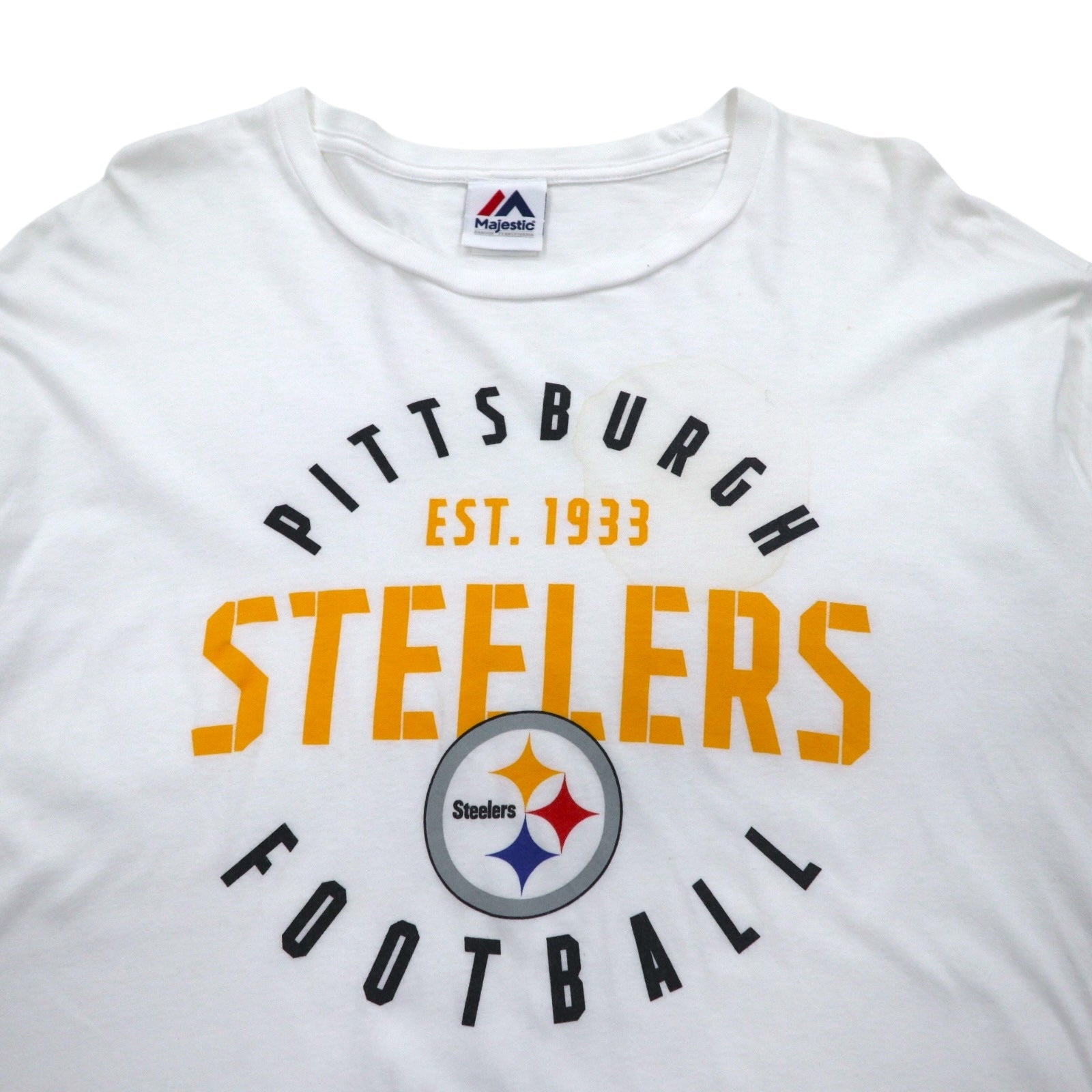 T-shirt a manica lunga Majestic, taglia XL, colore bianco, stampa sulle maniche, NFL PITTSBURGH STEELERS, fabbricata in Honduras