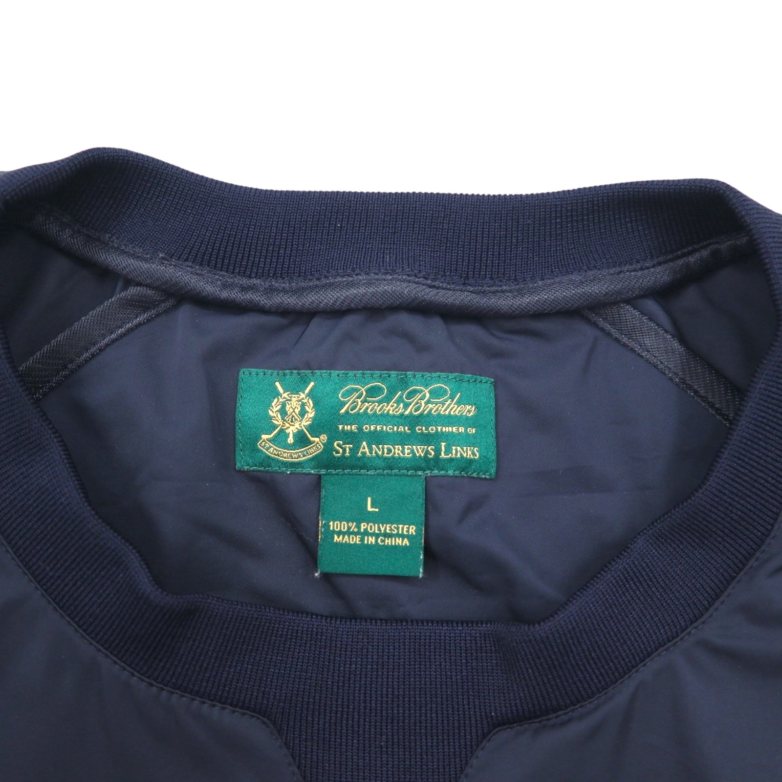 Brooks Brothers Giacca a vento pullover in nylon taglia L, blu navy con fianchi a costine, impermeabile ST ANDREWS LINKS