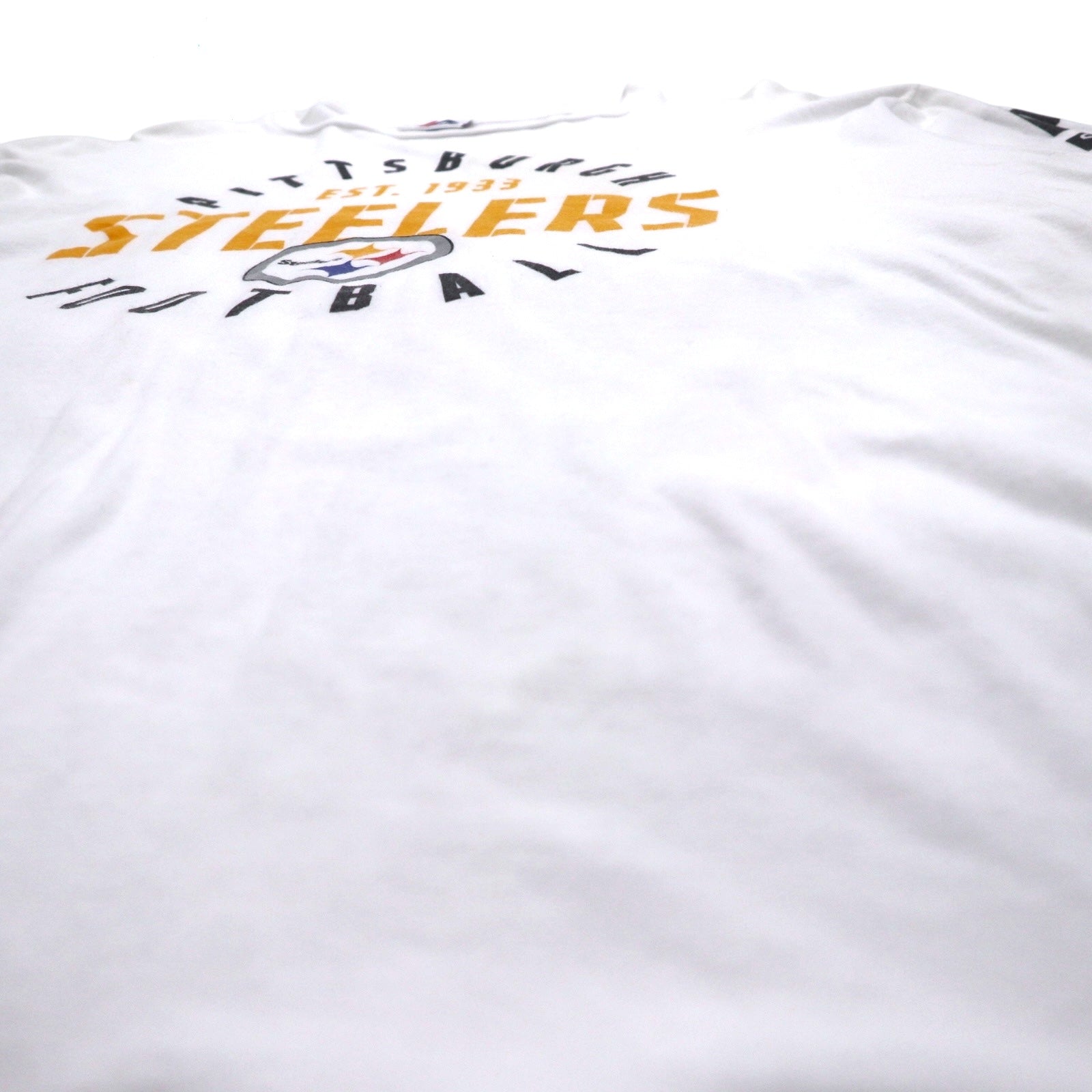 T-shirt a manica lunga Majestic, taglia XL, colore bianco, stampa sulle maniche, NFL PITTSBURGH STEELERS, fabbricata in Honduras