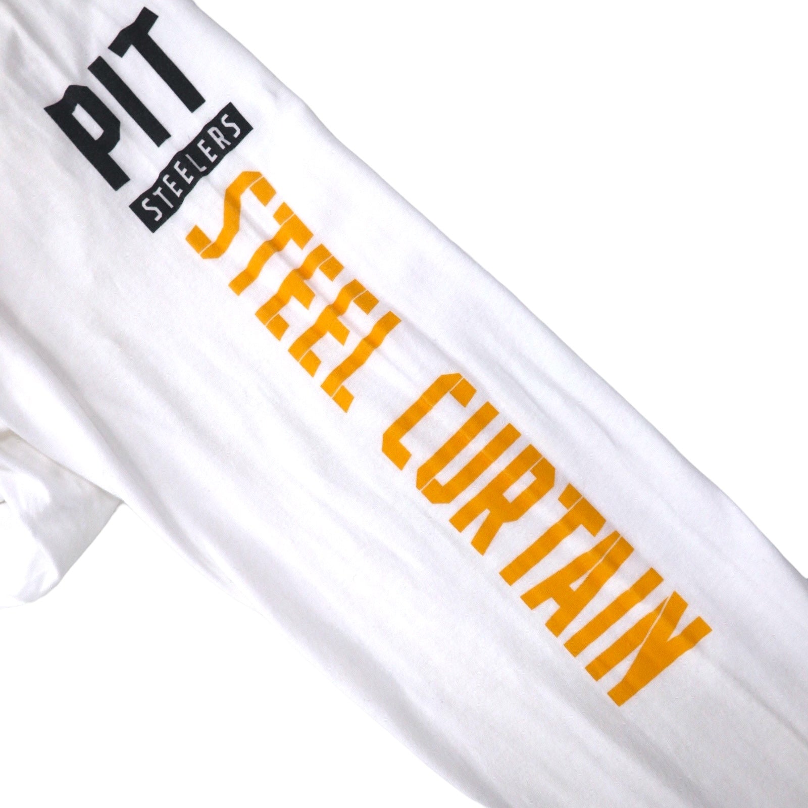 T-shirt a manica lunga Majestic, taglia XL, colore bianco, stampa sulle maniche, NFL PITTSBURGH STEELERS, fabbricata in Honduras