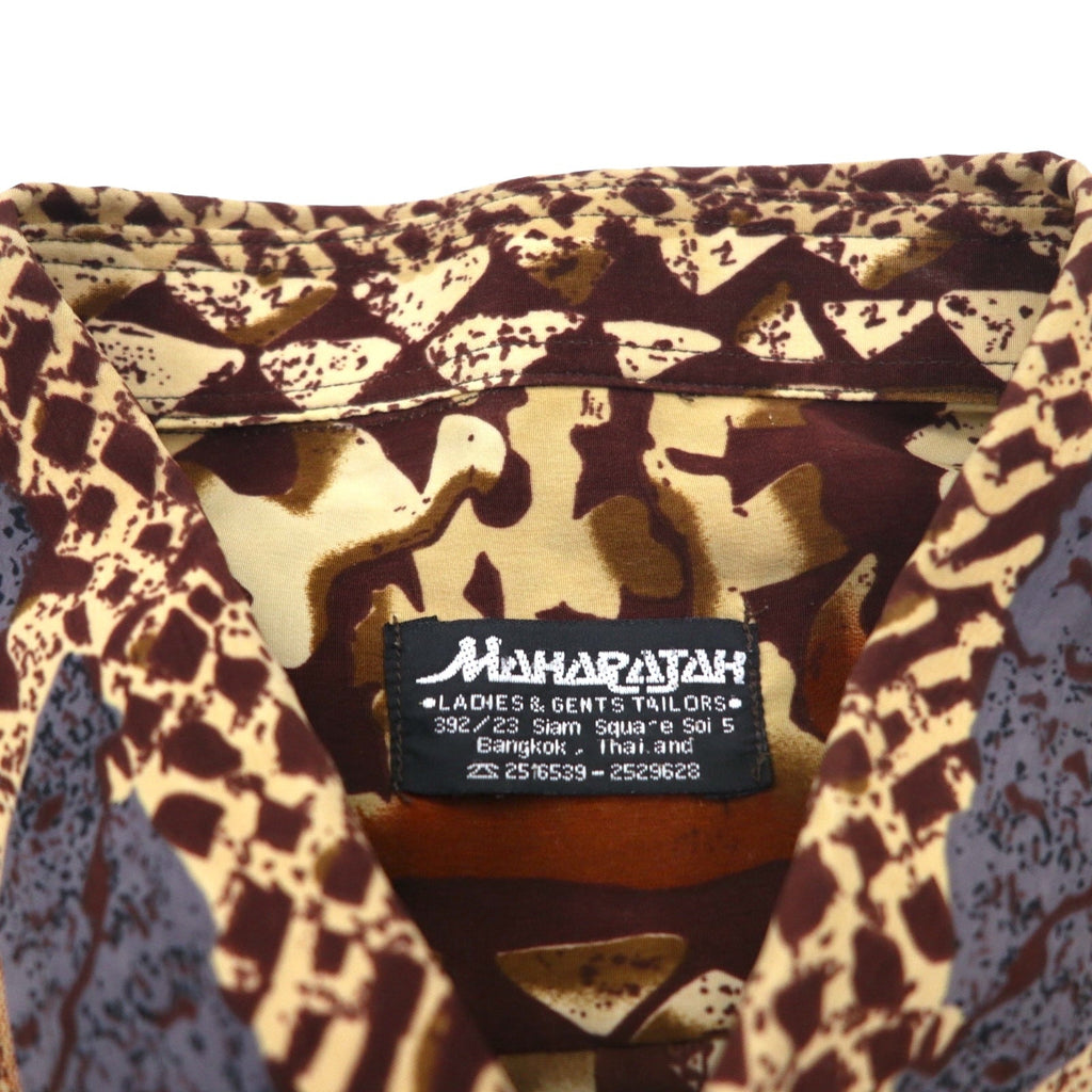 MAHARAJAH Anni '90 Camicia a maniche corte in poliestere Camicia hawaiana XL fantasia marrone