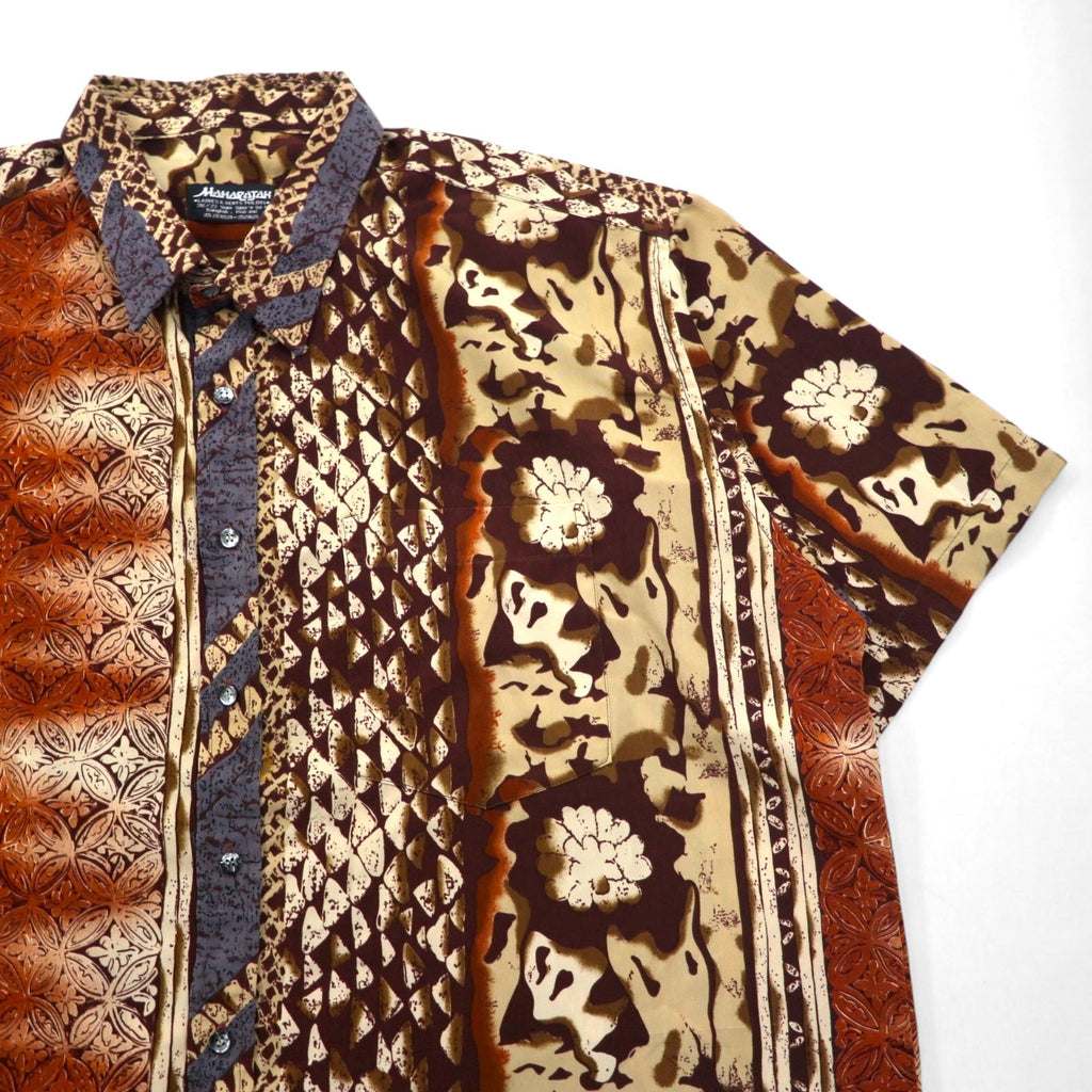 MAHARAJAH Anni '90 Camicia a maniche corte in poliestere Camicia hawaiana XL fantasia marrone