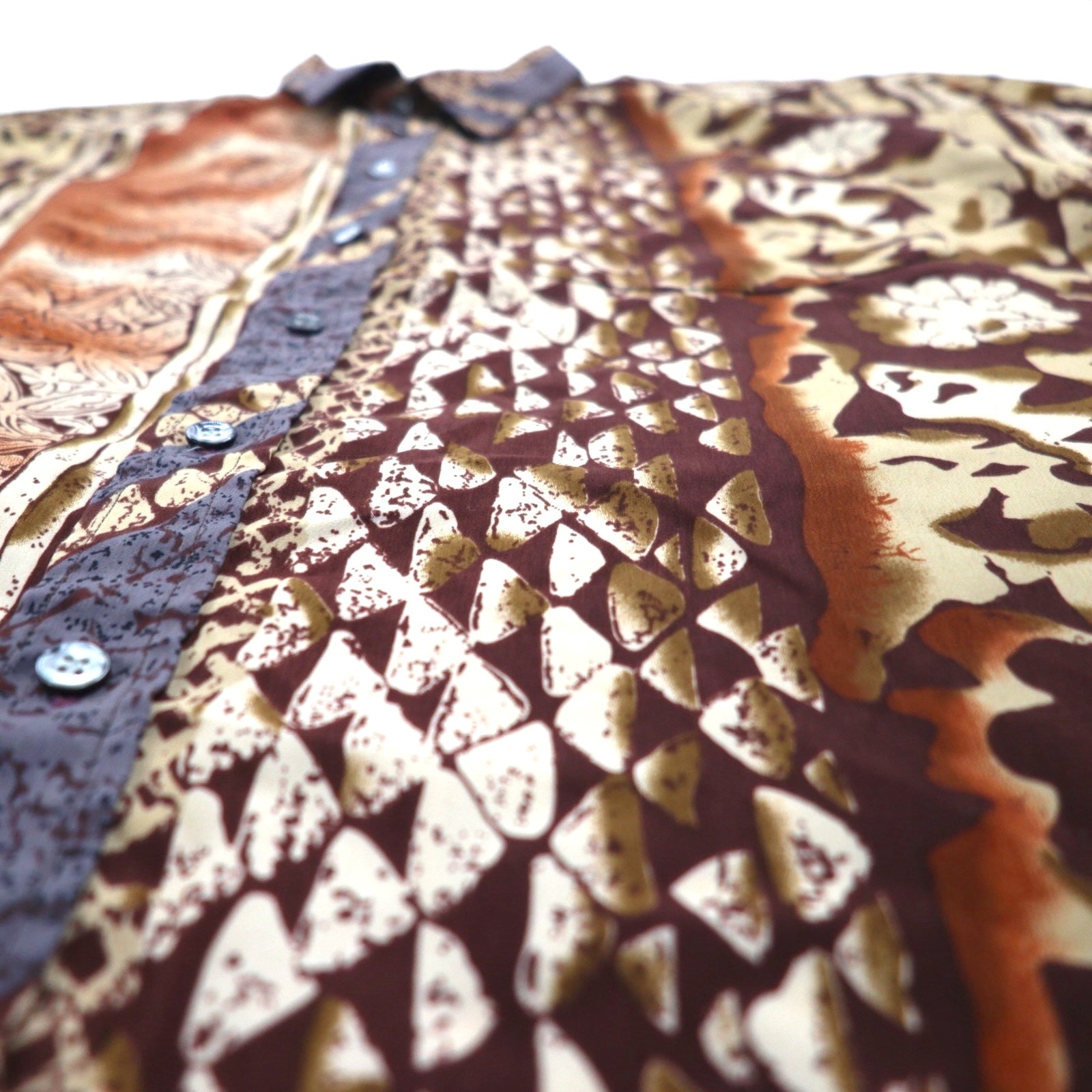 MAHARAJAH Anni '90 Camicia a maniche corte in poliestere Camicia hawaiana XL fantasia marrone