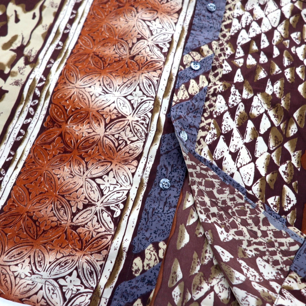 MAHARAJAH Anni '90 Camicia a maniche corte in poliestere Camicia hawaiana XL fantasia marrone
