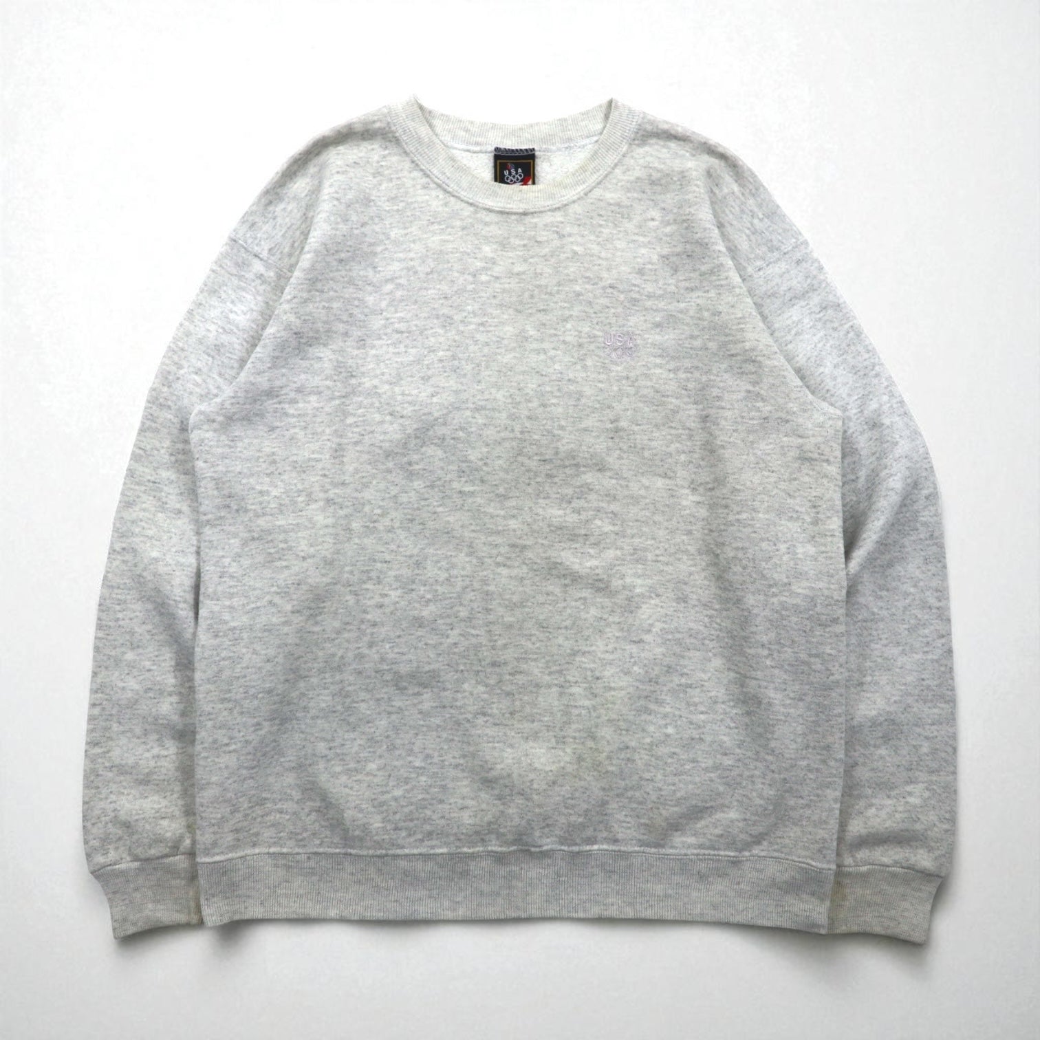 JC PENNEY Anni '90 Made in USA Felpa girocollo L Grigio tinta unita Ricamo con logo delle Olimpiadi USA