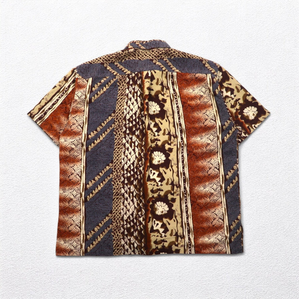 MAHARAJAH Anni '90 Camicia a maniche corte in poliestere Camicia hawaiana XL fantasia marrone