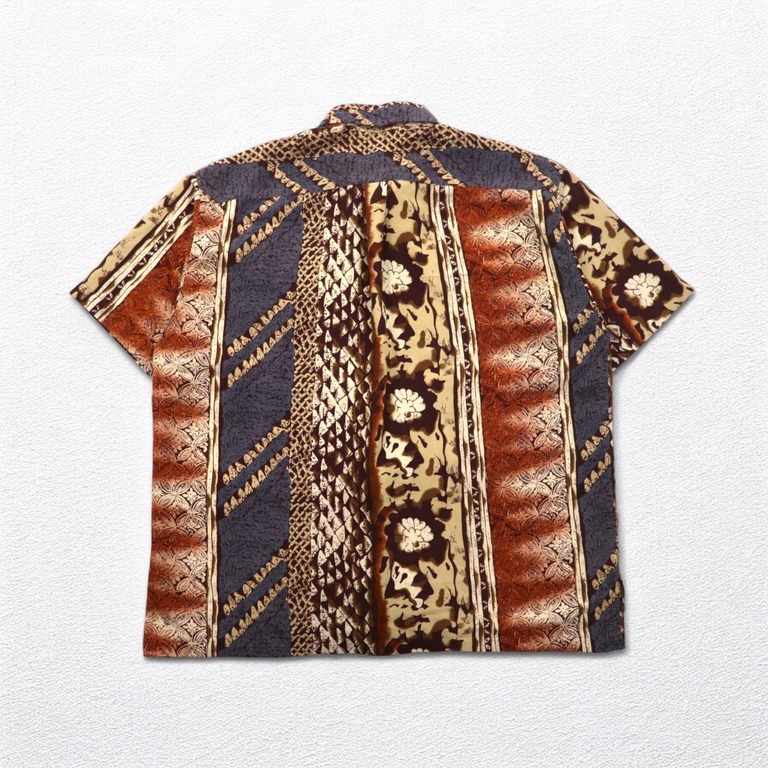 MAHARAJAH Anni '90 Camicia a maniche corte in poliestere Camicia hawaiana XL fantasia marrone