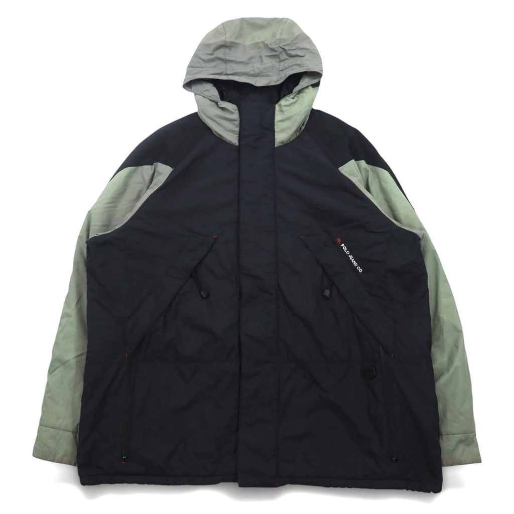 POLO JEANS Co. RALPH LAUREN anni '90, giacca a vento con cappuccio a scomparsa, taglia L, verde e nero, in nylon ripstop