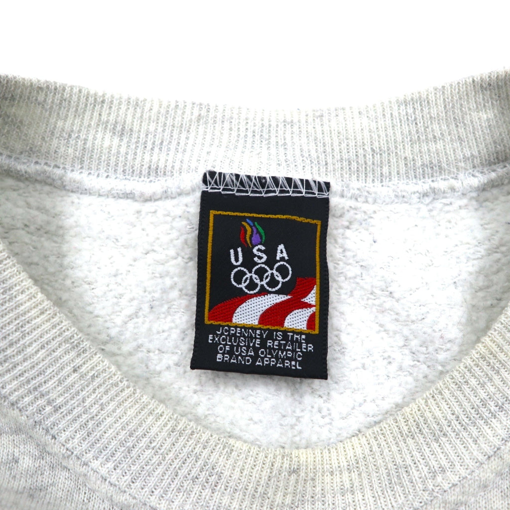 JC PENNEY Anni '90 Made in USA Felpa girocollo L Grigio tinta unita Ricamo con logo delle Olimpiadi USA