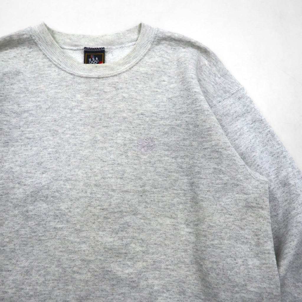 JC PENNEY Anni '90 Made in USA Felpa girocollo L Grigio tinta unita Ricamo con logo delle Olimpiadi USA