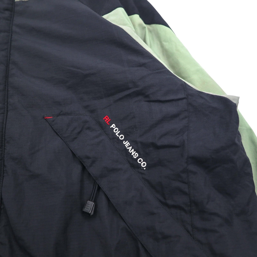 POLO JEANS Co. RALPH LAUREN anni '90, giacca a vento con cappuccio a scomparsa, taglia L, verde e nero, in nylon ripstop