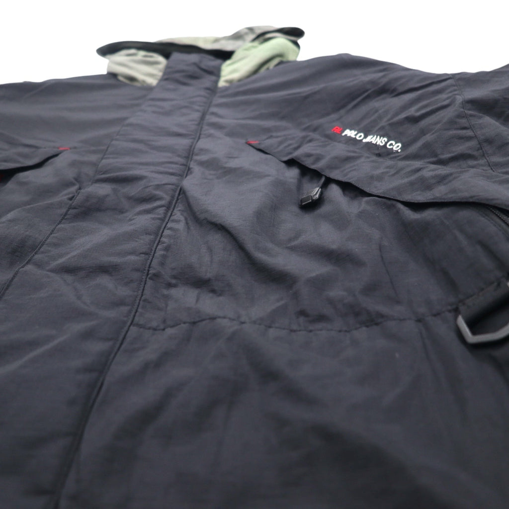 POLO JEANS Co. RALPH LAUREN anni '90, giacca a vento con cappuccio a scomparsa, taglia L, verde e nero, in nylon ripstop