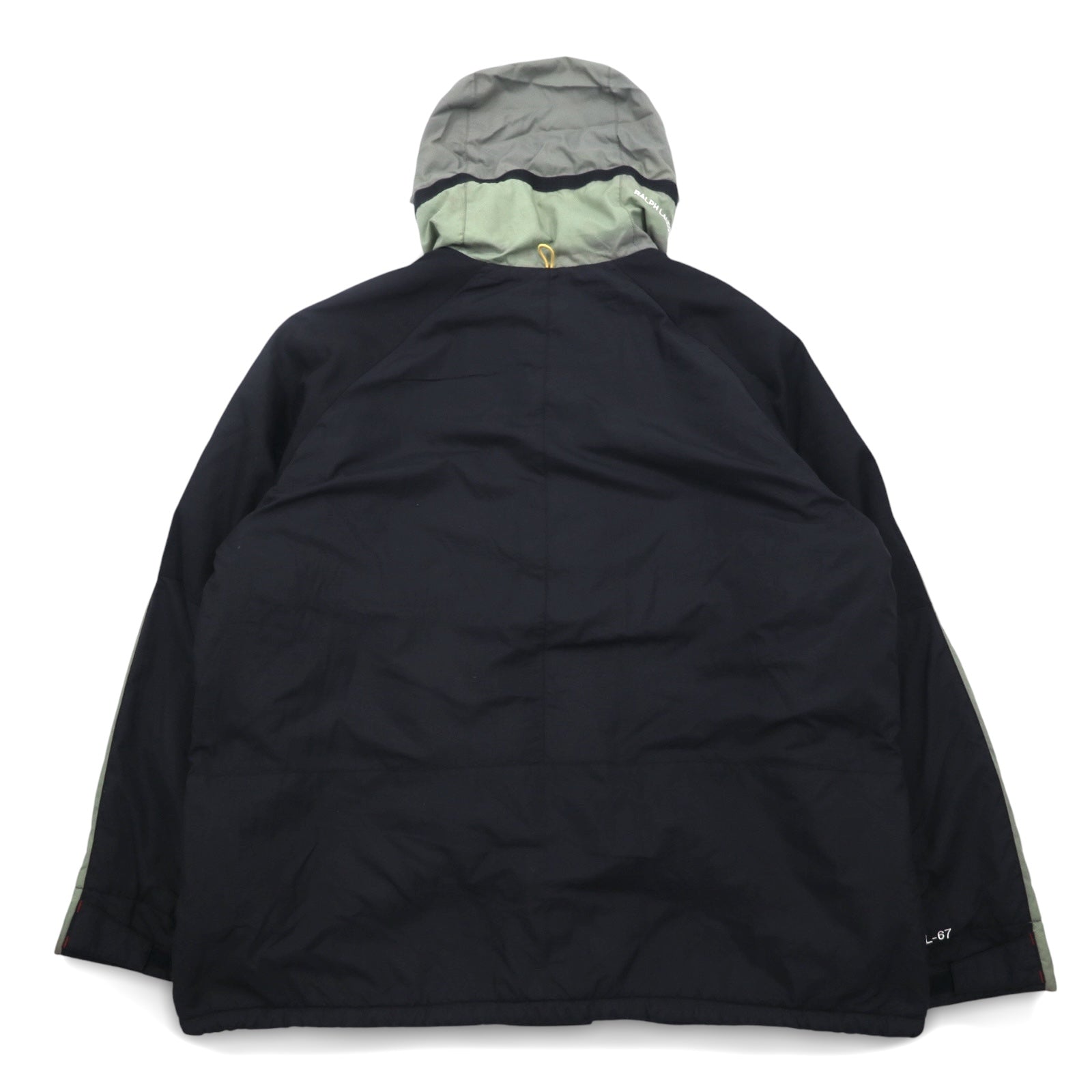 POLO JEANS Co. RALPH LAUREN anni '90, giacca a vento con cappuccio a scomparsa, taglia L, verde e nero, in nylon ripstop