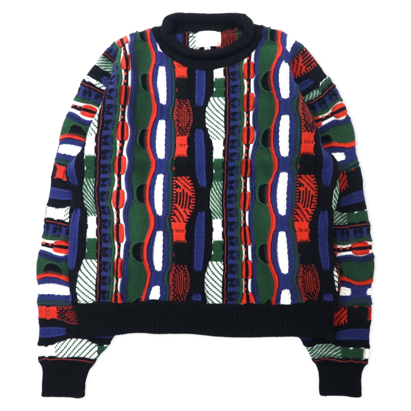 REGA SALINAS Maglione in maglia 3D anni '90, taglia M, multicolore, acrilico, fabbricato in Giappone