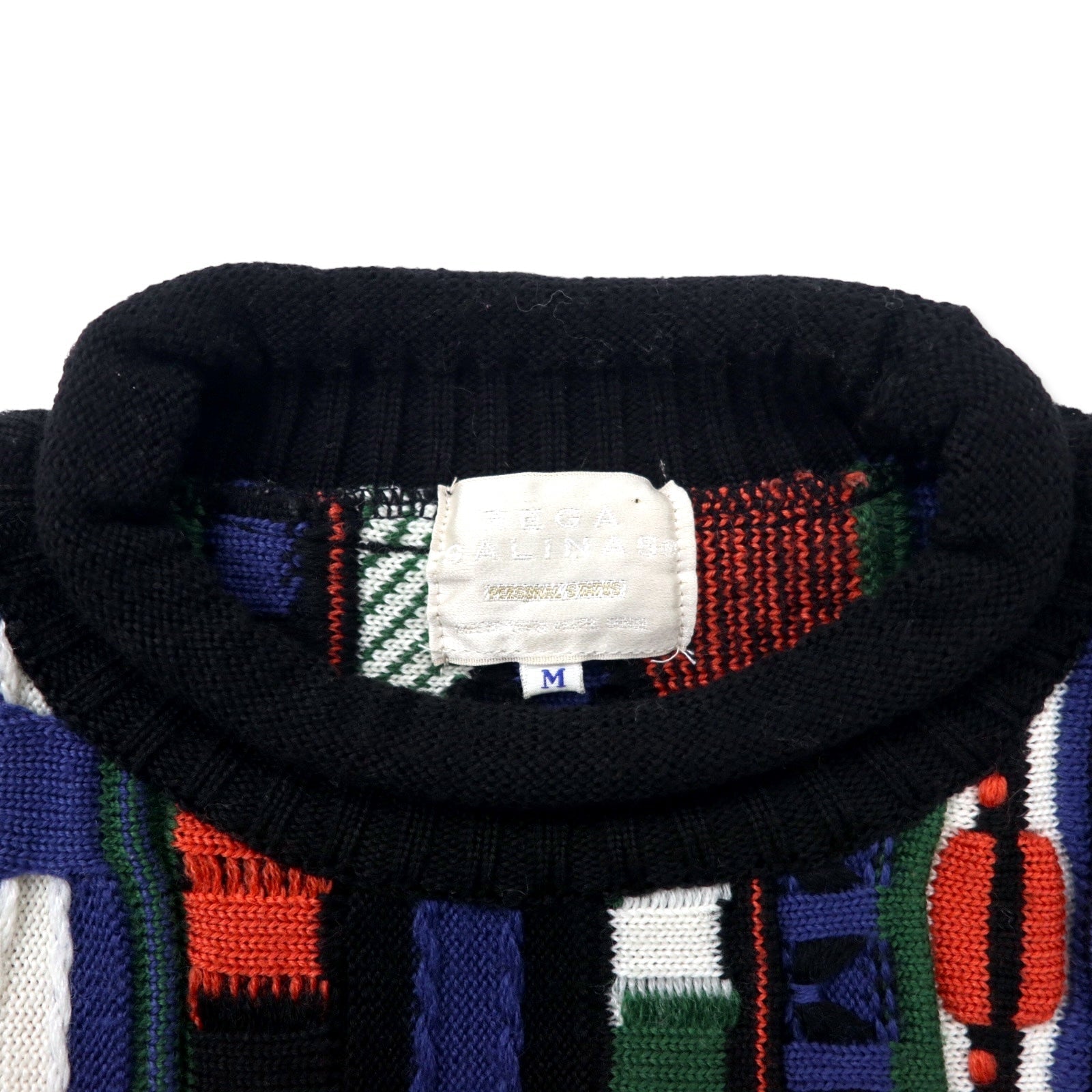 REGA SALINAS Maglione in maglia 3D anni '90, taglia M, multicolore, acrilico, fabbricato in Giappone