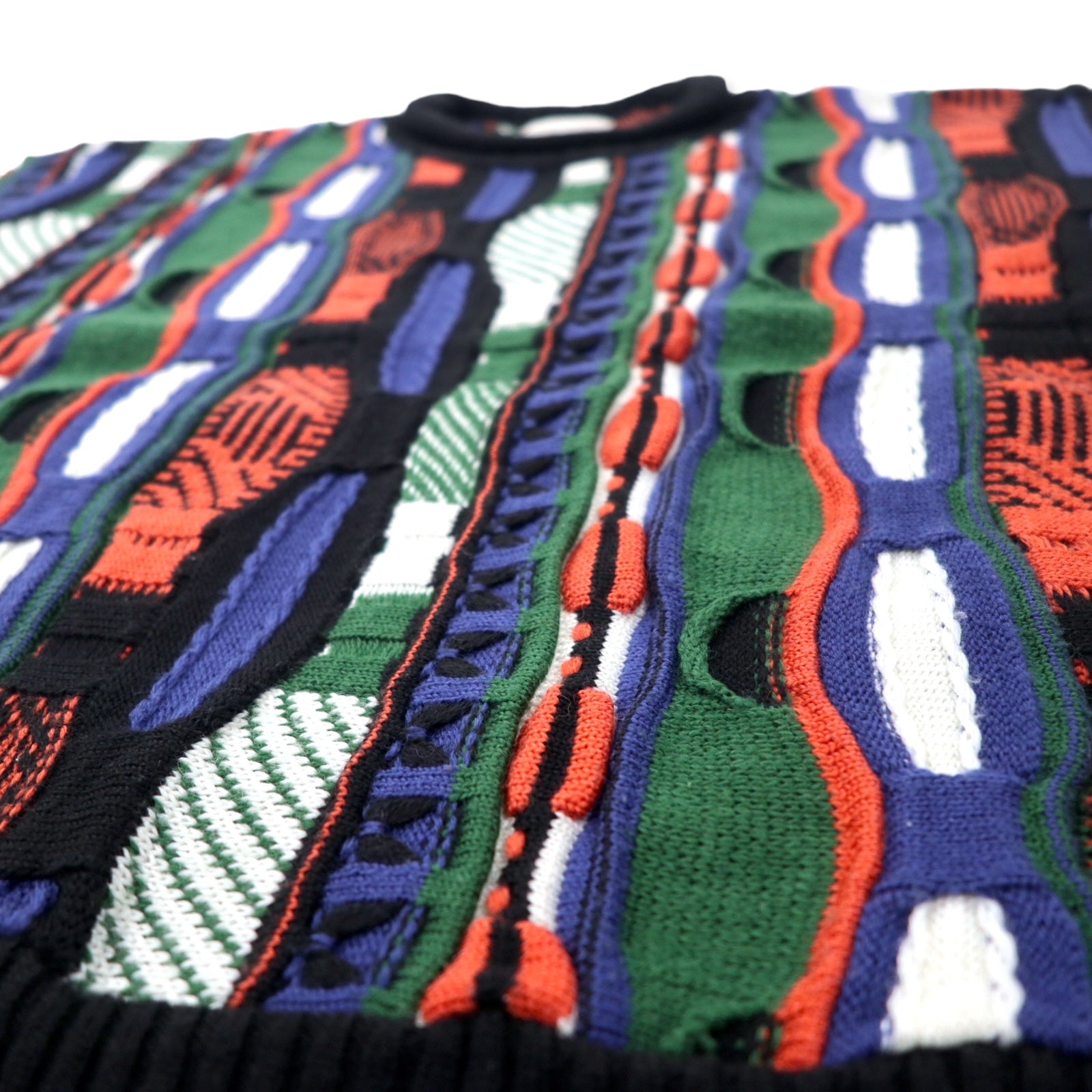 REGA SALINAS Maglione in maglia 3D anni '90, taglia M, multicolore, acrilico, fabbricato in Giappone
