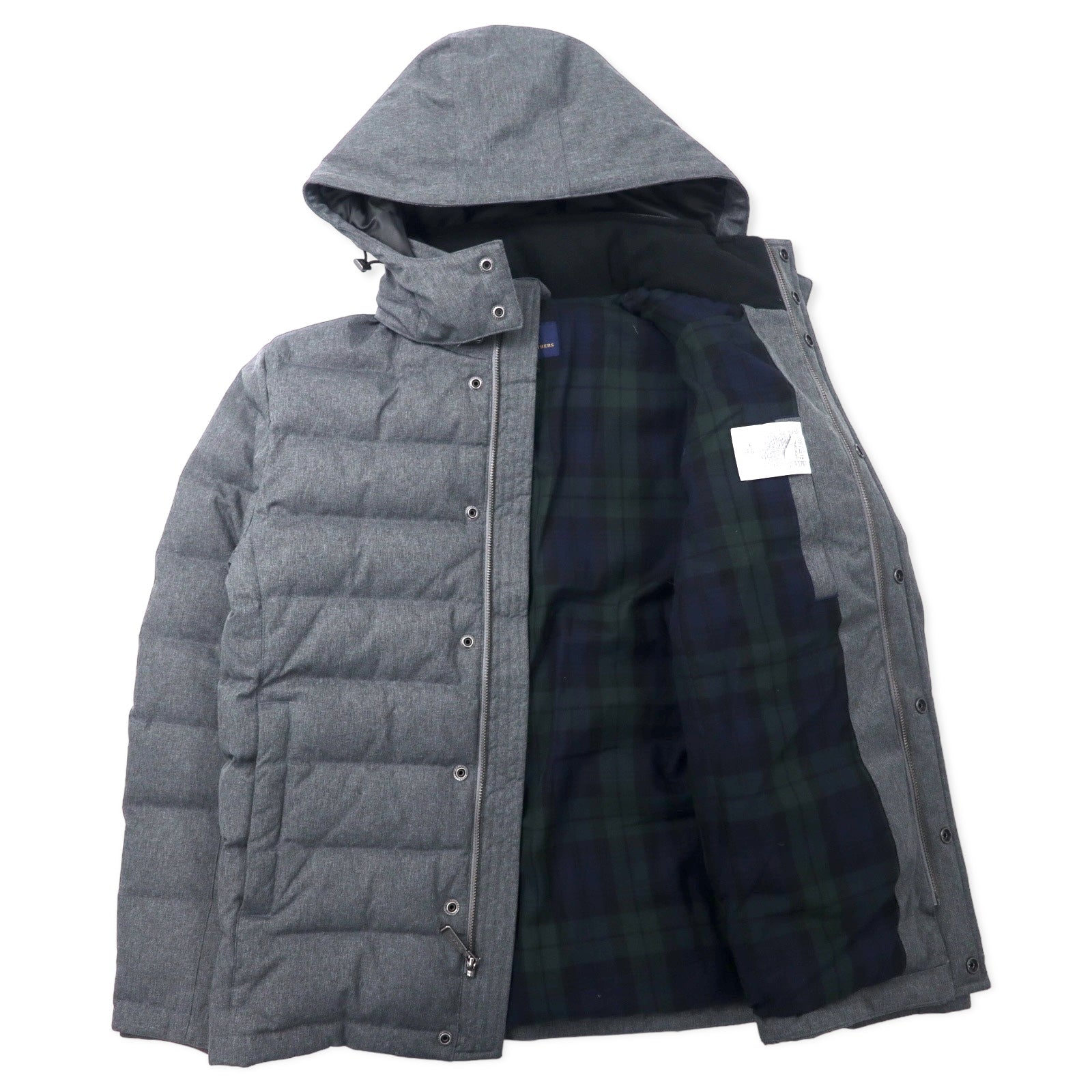 BROOKS BROTHERS Piumino S Grigio Poliestere Fodera a quadri Cappuccio rimovibile