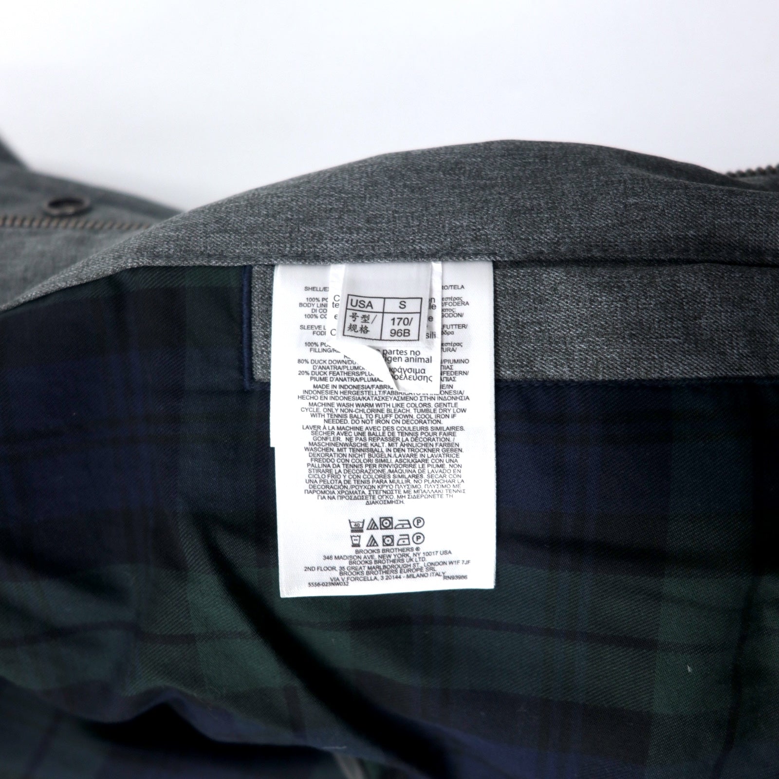 BROOKS BROTHERS Piumino S Grigio Poliestere Fodera a quadri Cappuccio rimovibile