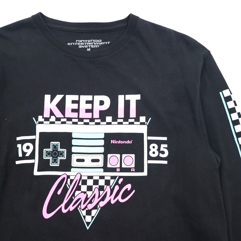 NINTENDO 1985 Nintendo T-Shirt a maniche lunghe Long Tee M Nero Stampa sulle maniche a scacchi